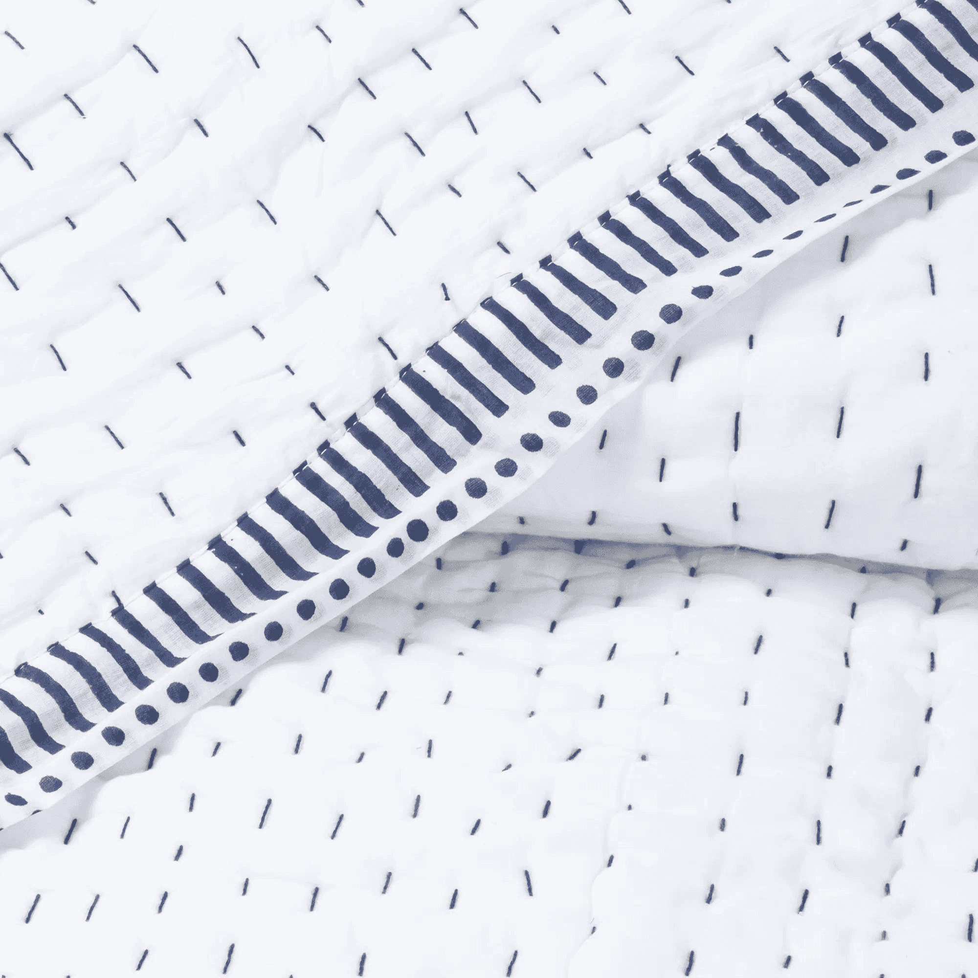 White Stripe Print Handmade Jaipur Kantha Quilt Online
