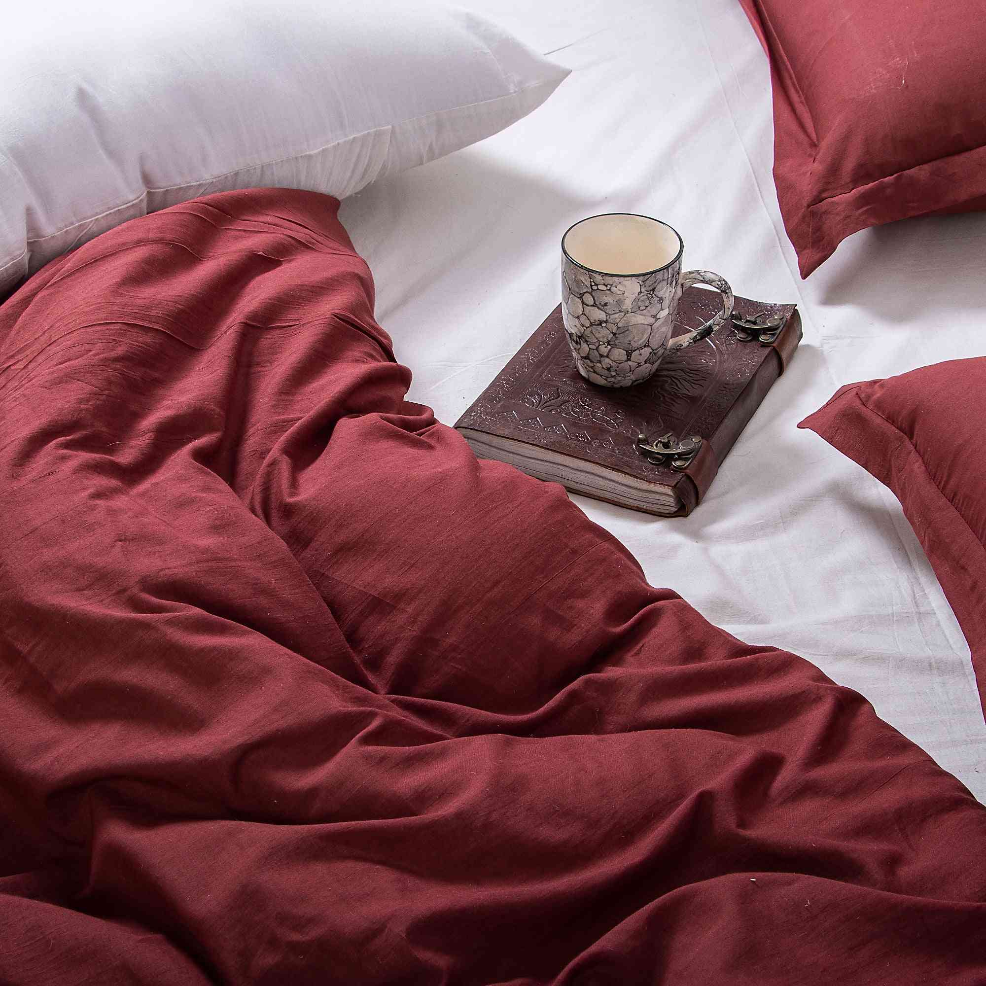 Maroon Crafted Soft Cotton Duvet Online With Pillow Shams