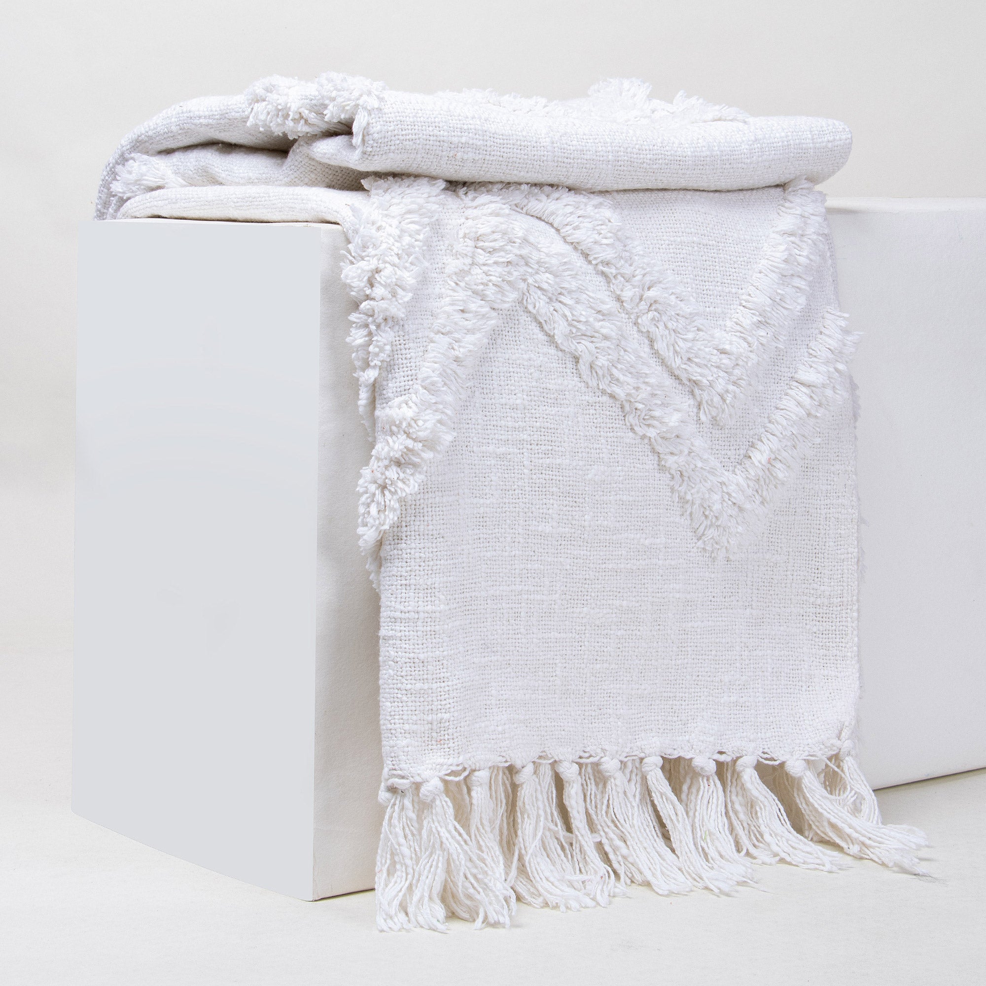 Organic Cotton White Solid Tufted Throw Blankets
