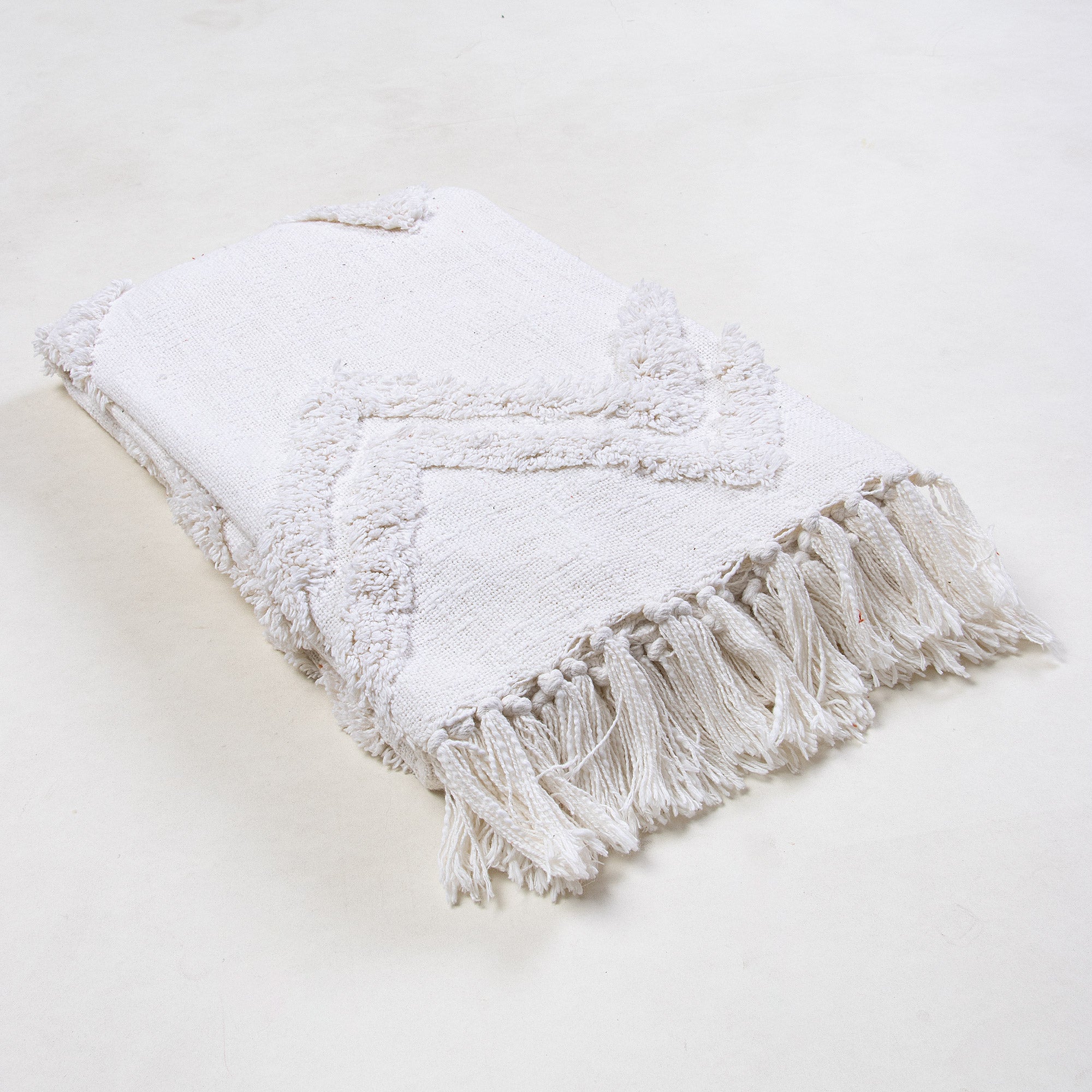 Organic Cotton White Solid Tufted Throw Blankets