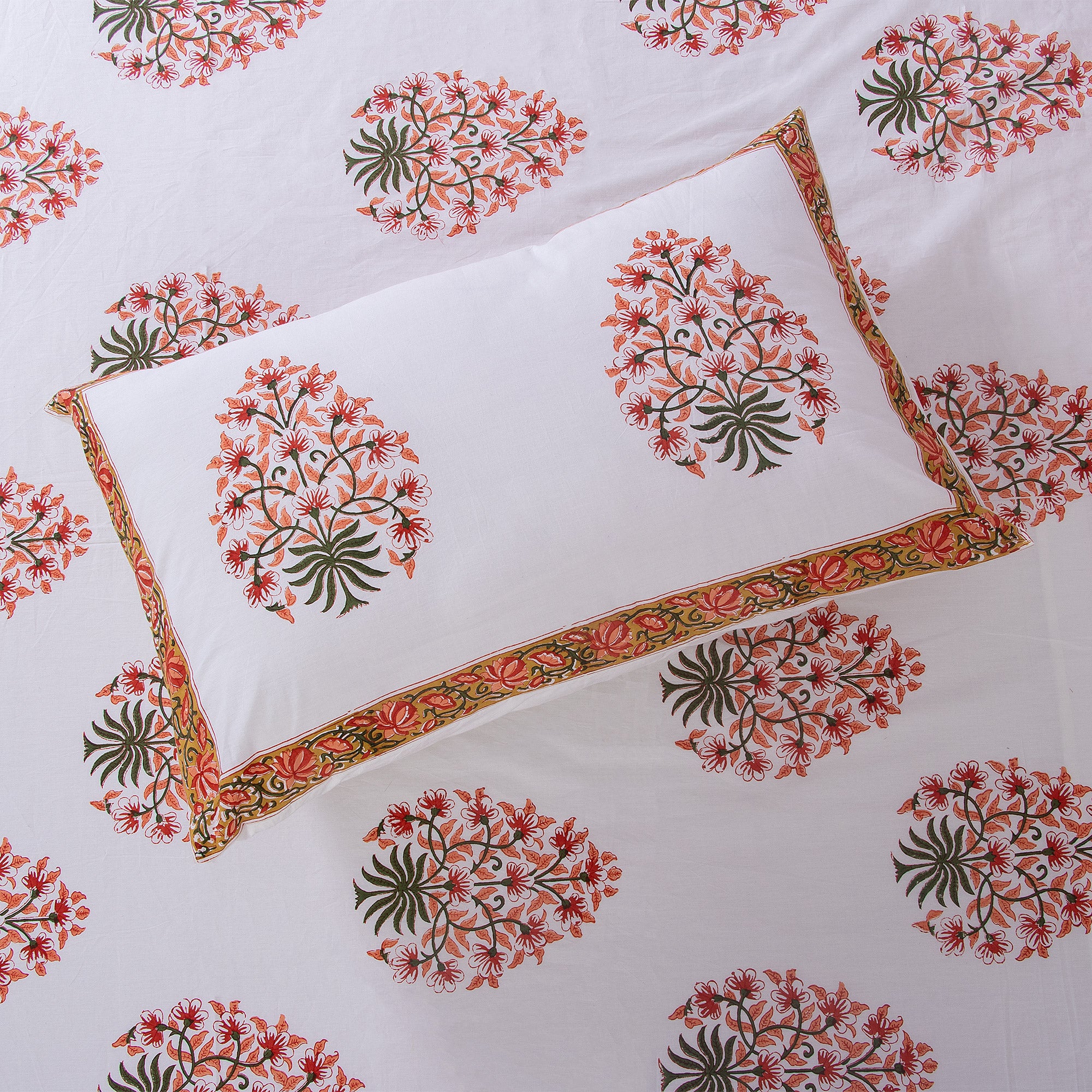 Red Boota Indian Hand Block Print Cotton Bed Sheet
