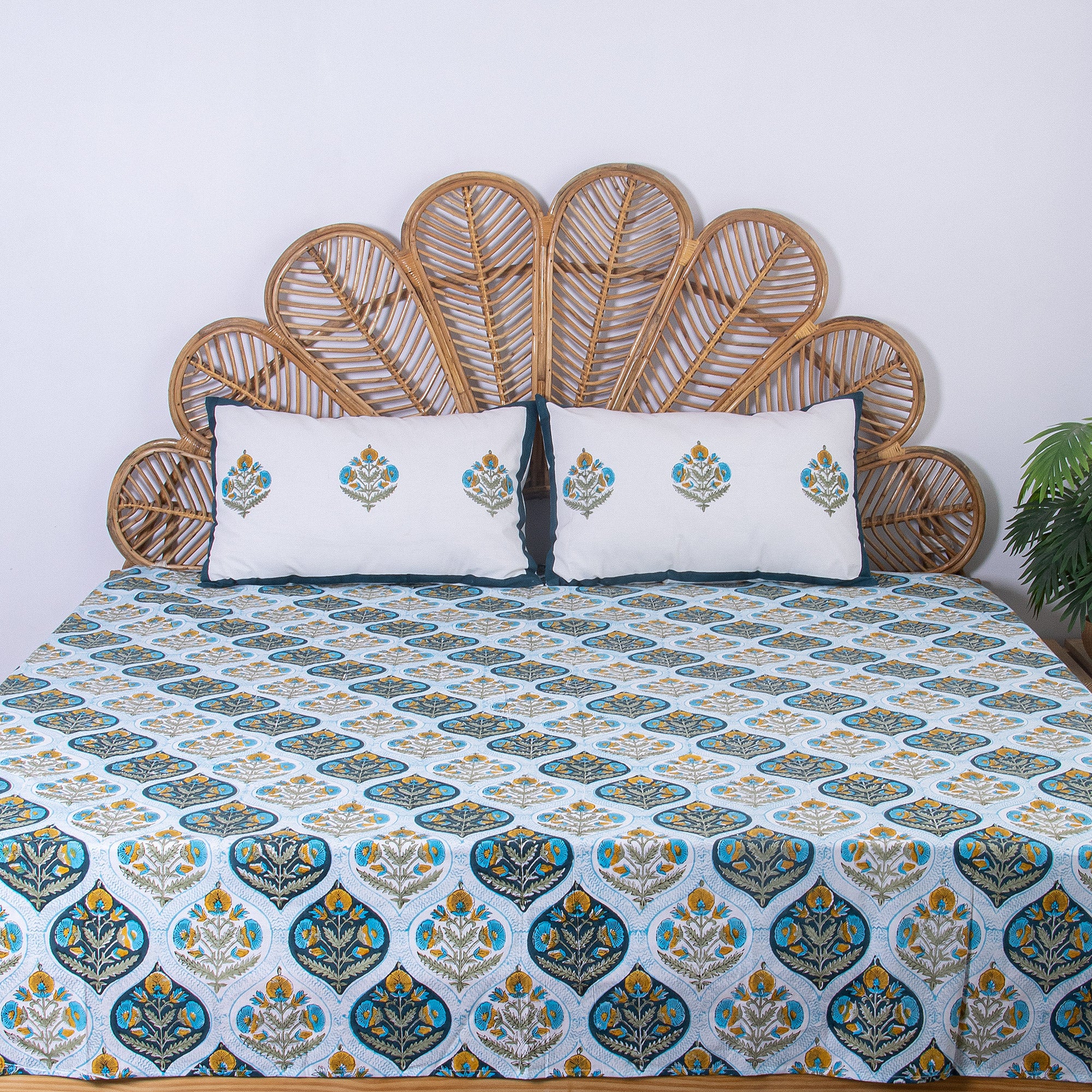 Multicolor Boota Hand Block Print Cotton Bedsheet