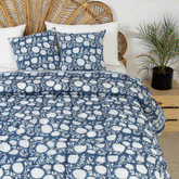 Floral Print Soft Cotton Blue Duvet Cover & Shams