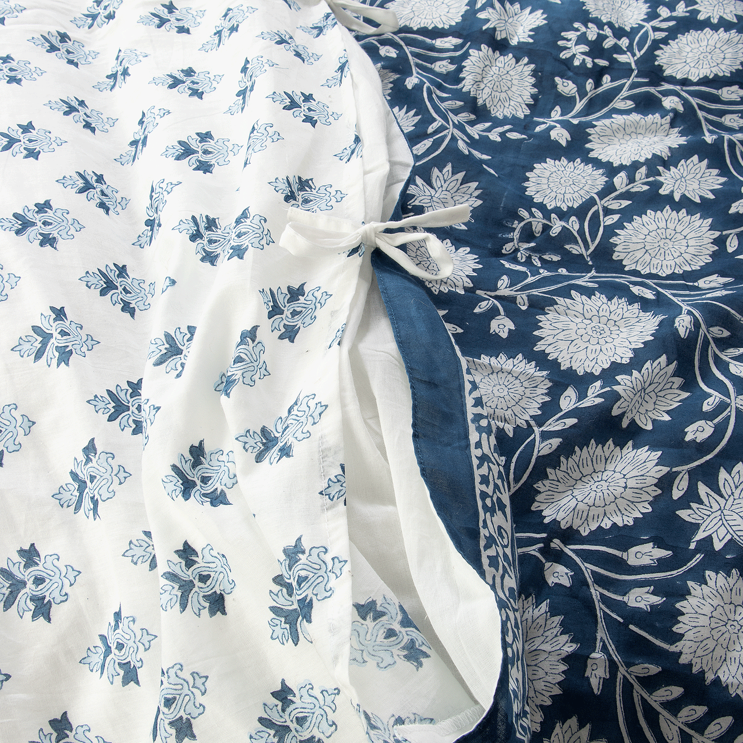Floral Print Soft Cotton Blue Duvet Cover & Shams