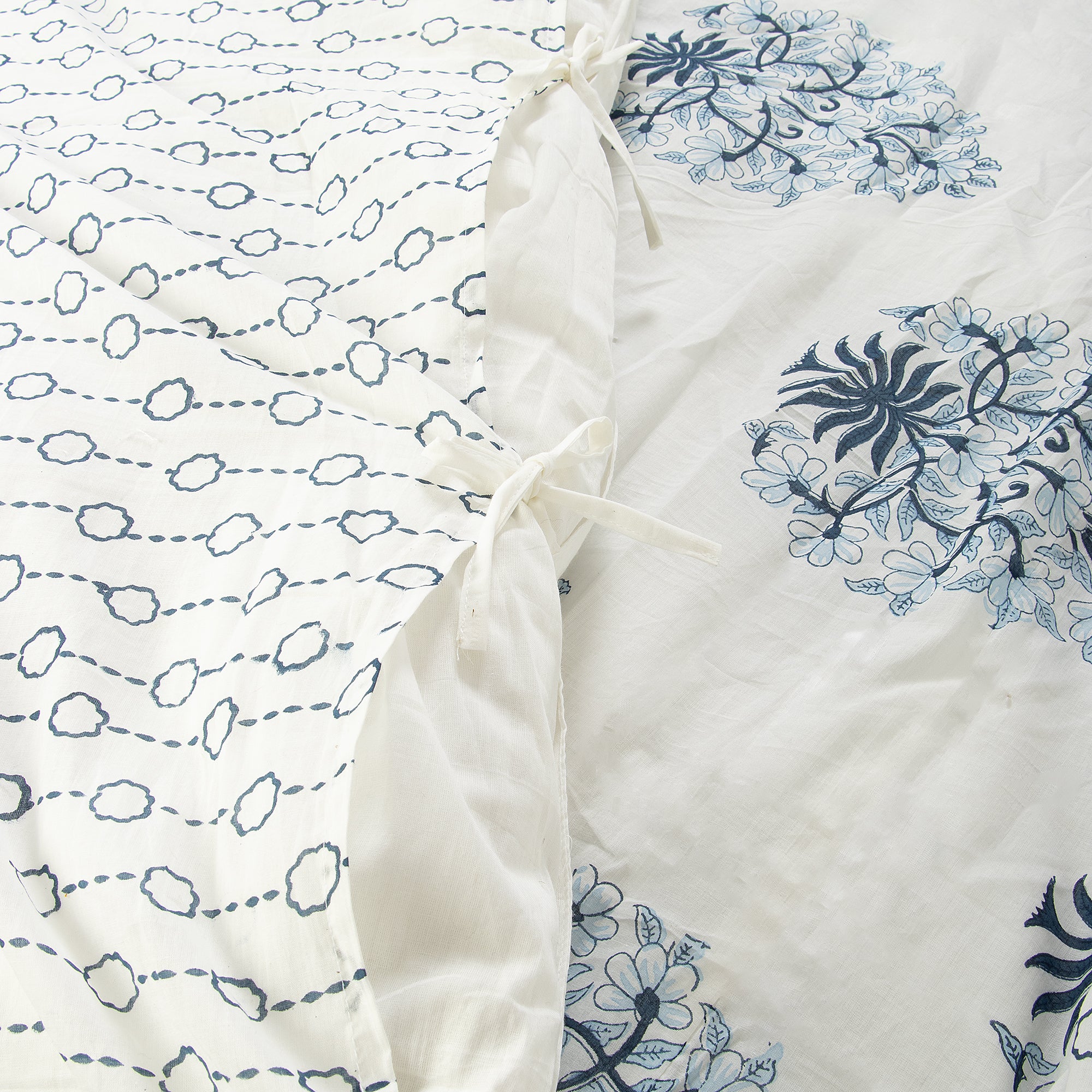 Modern Reversible Indian Hand Block Printed Blue Floral Full Size Duvet Cover