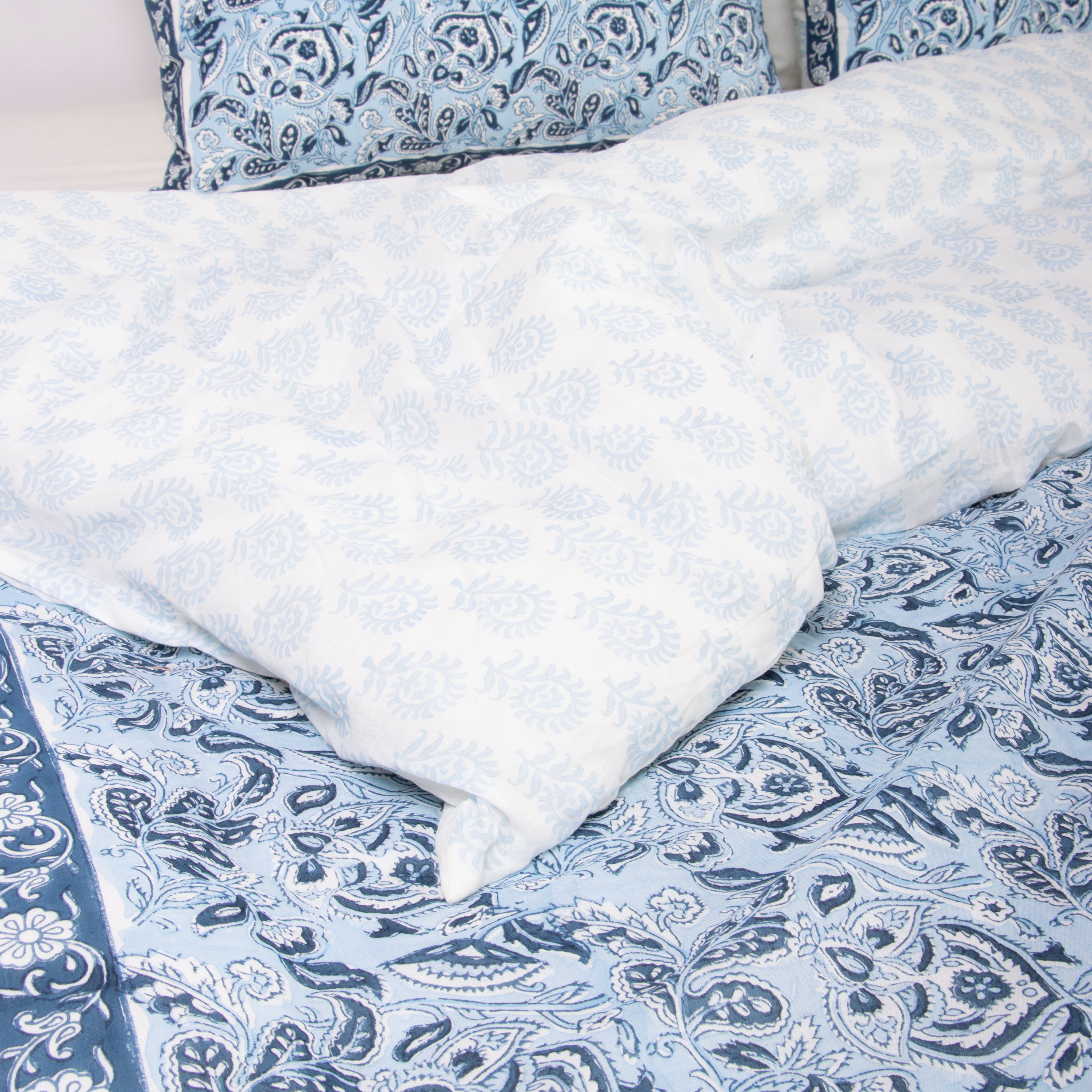 Soft Blanket Cover Cotton Sky Blue Floral Design