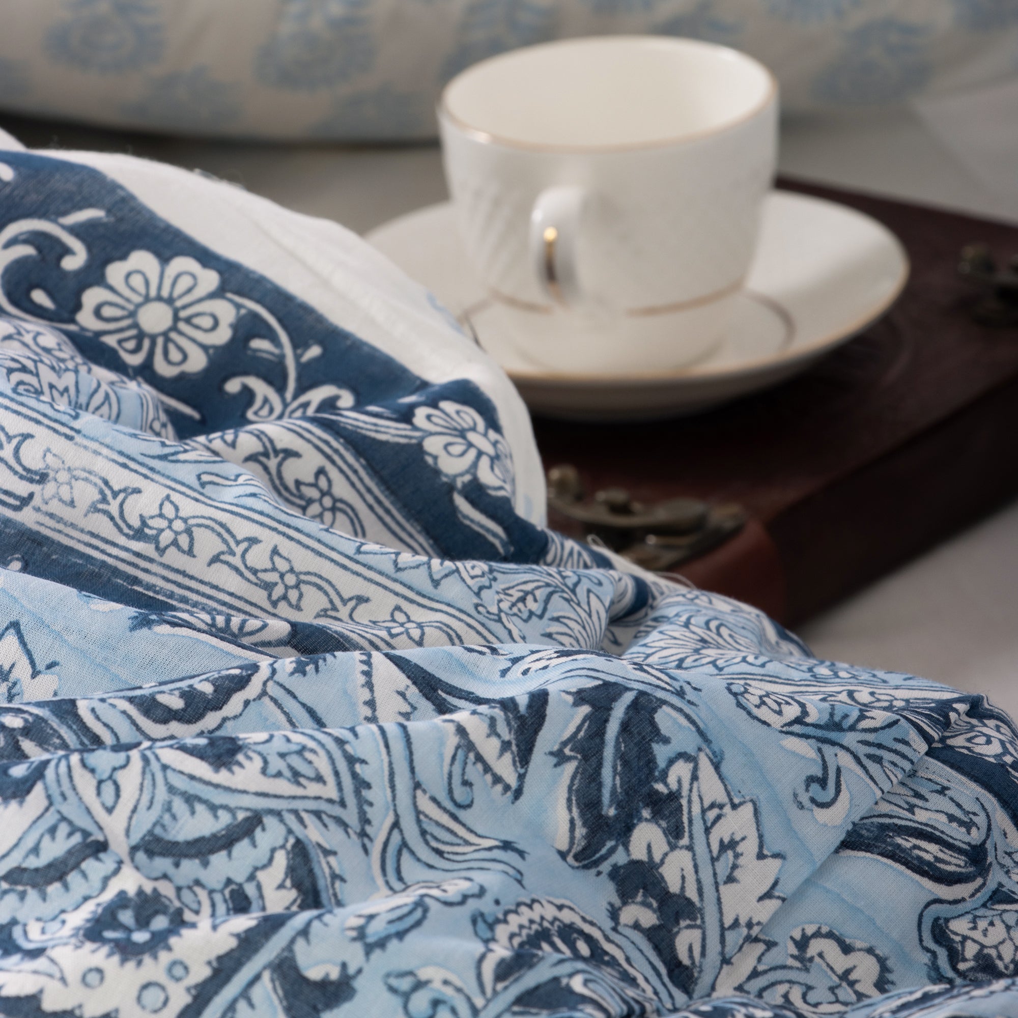 Soft Blanket Cover Cotton Sky Blue Floral Design