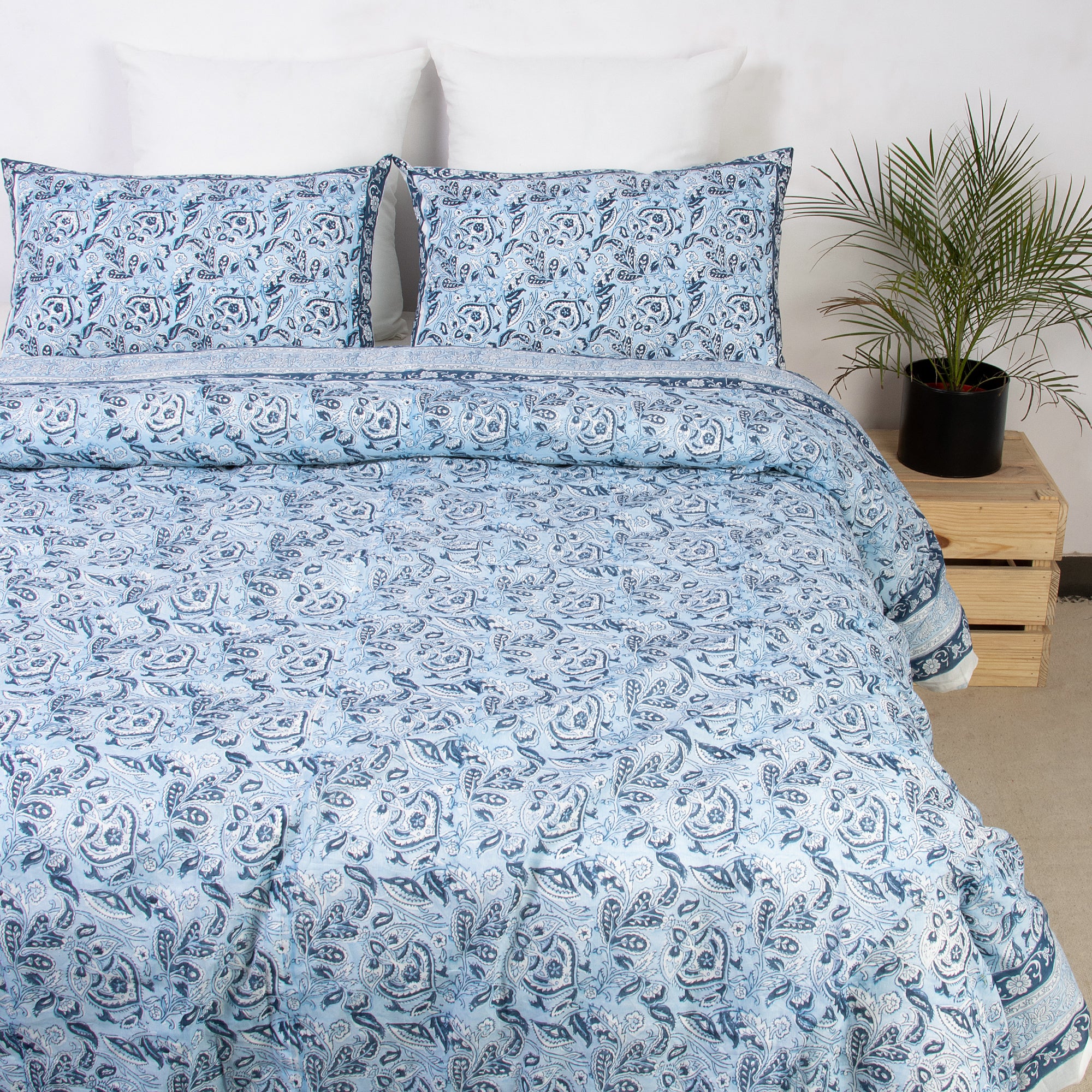 Soft Blanket Cover Cotton Sky Blue Floral Design