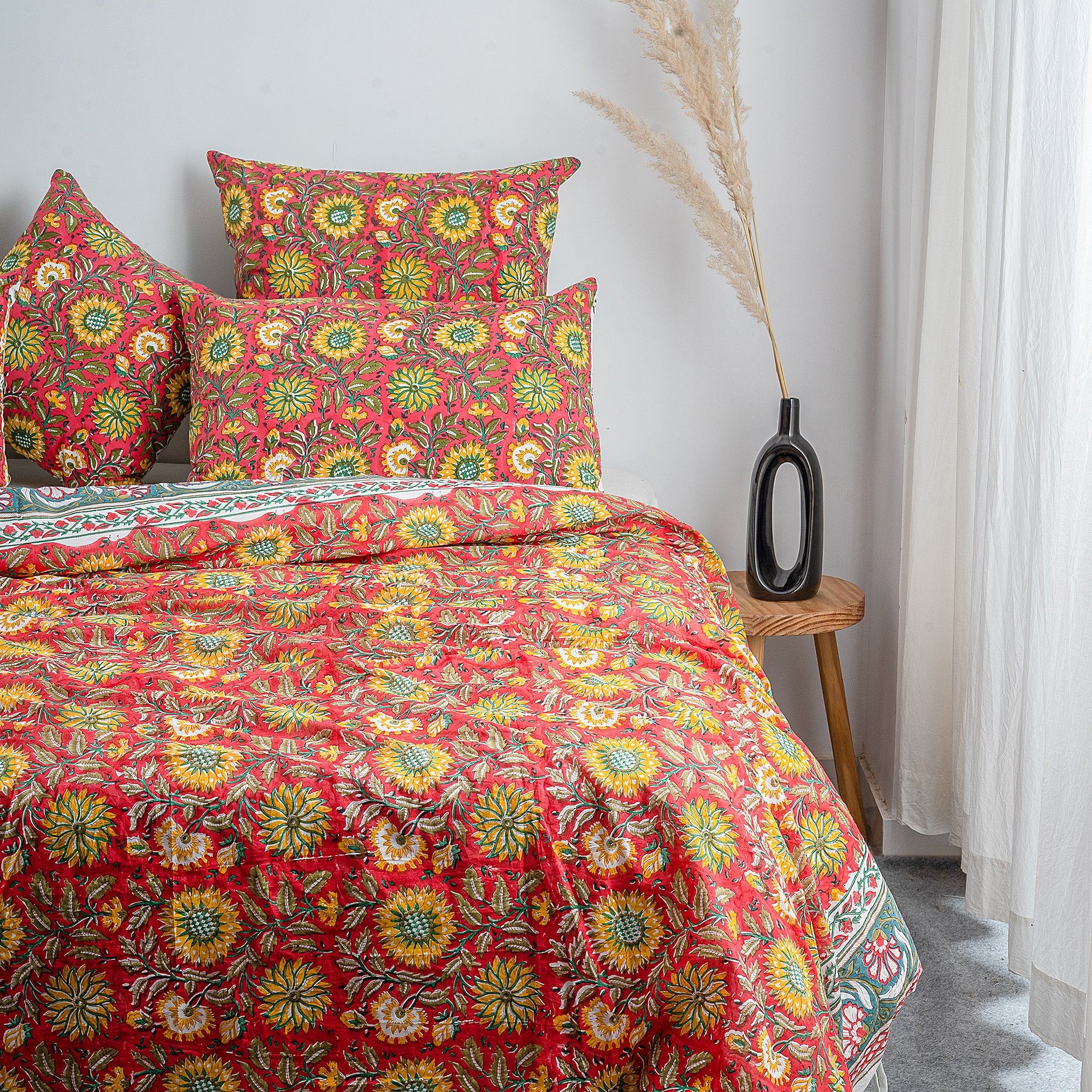 Multicolor Floral Cotton Blanket Cover & Pillow Cover