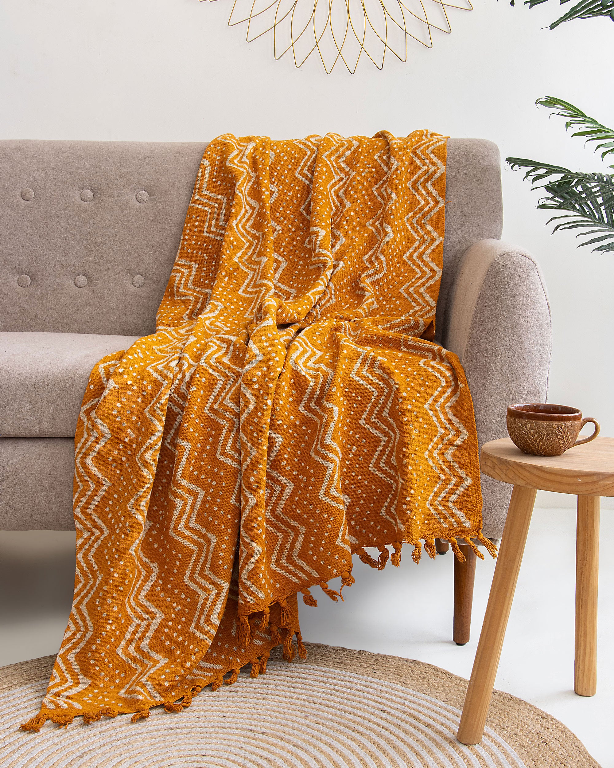 Yellow Handmade Cotton Sofa Modern Throw Blanket Online