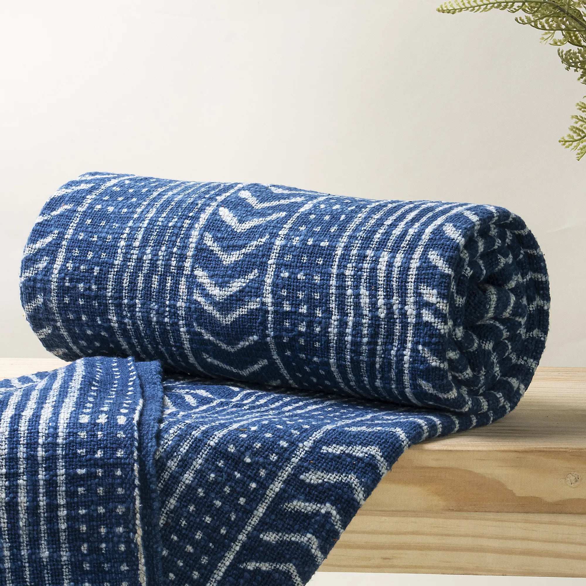 Blue Hand Block Printed Pure Cotton Throw Blankets for Couch