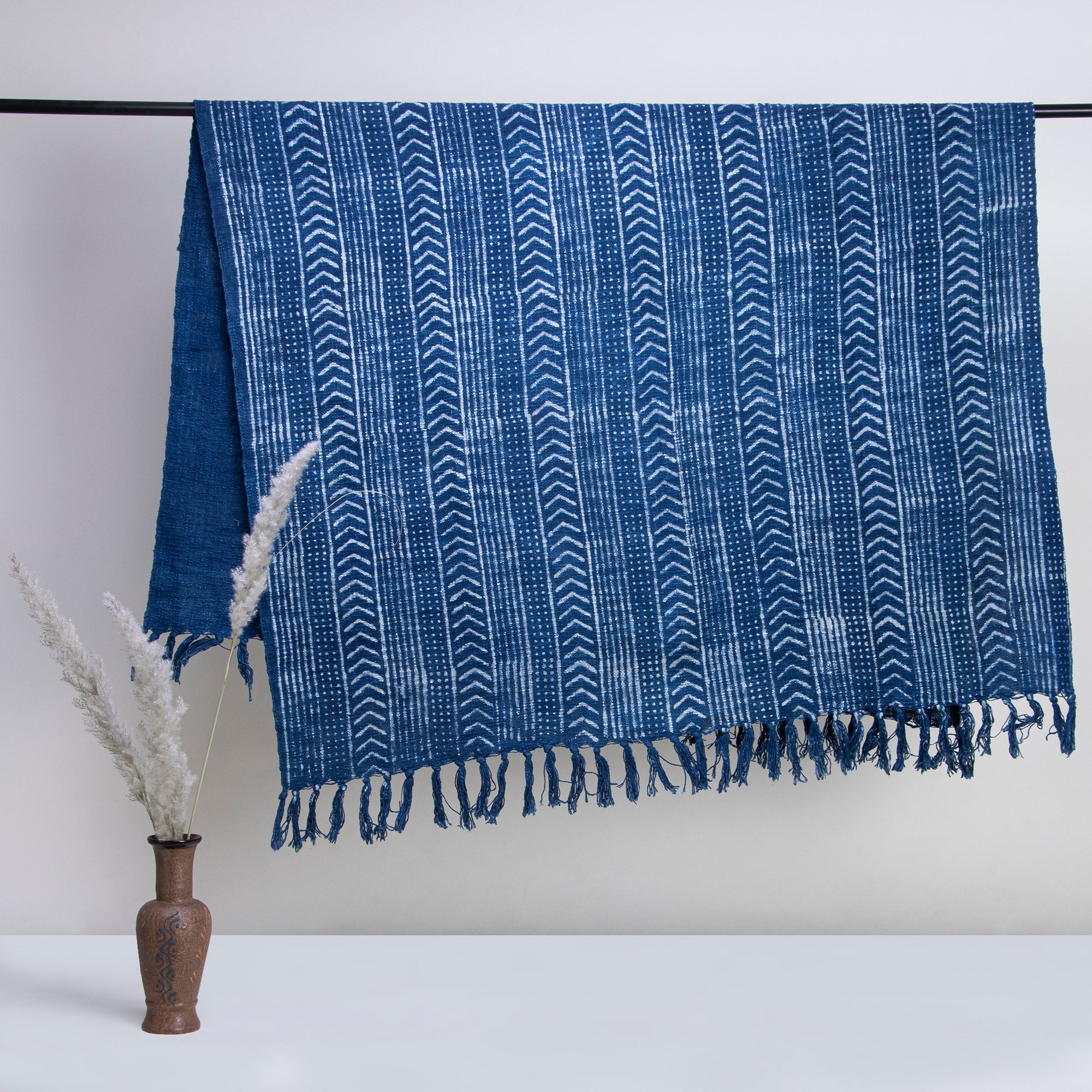 Blue Hand Block Printed Pure Cotton Throw Blankets for Couch
