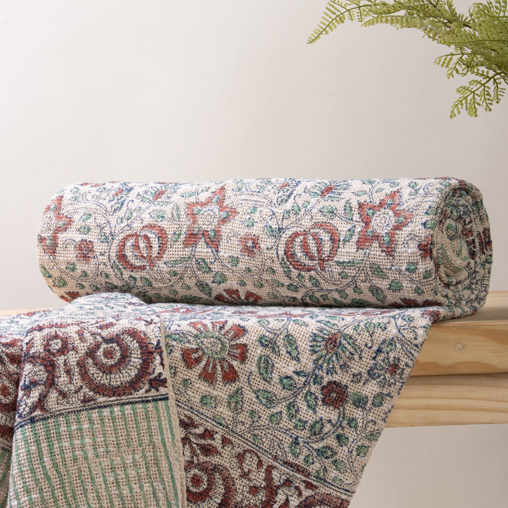 Decorative Red Floral Indian Hand Block Printed Pure Cotton Throw Blankets