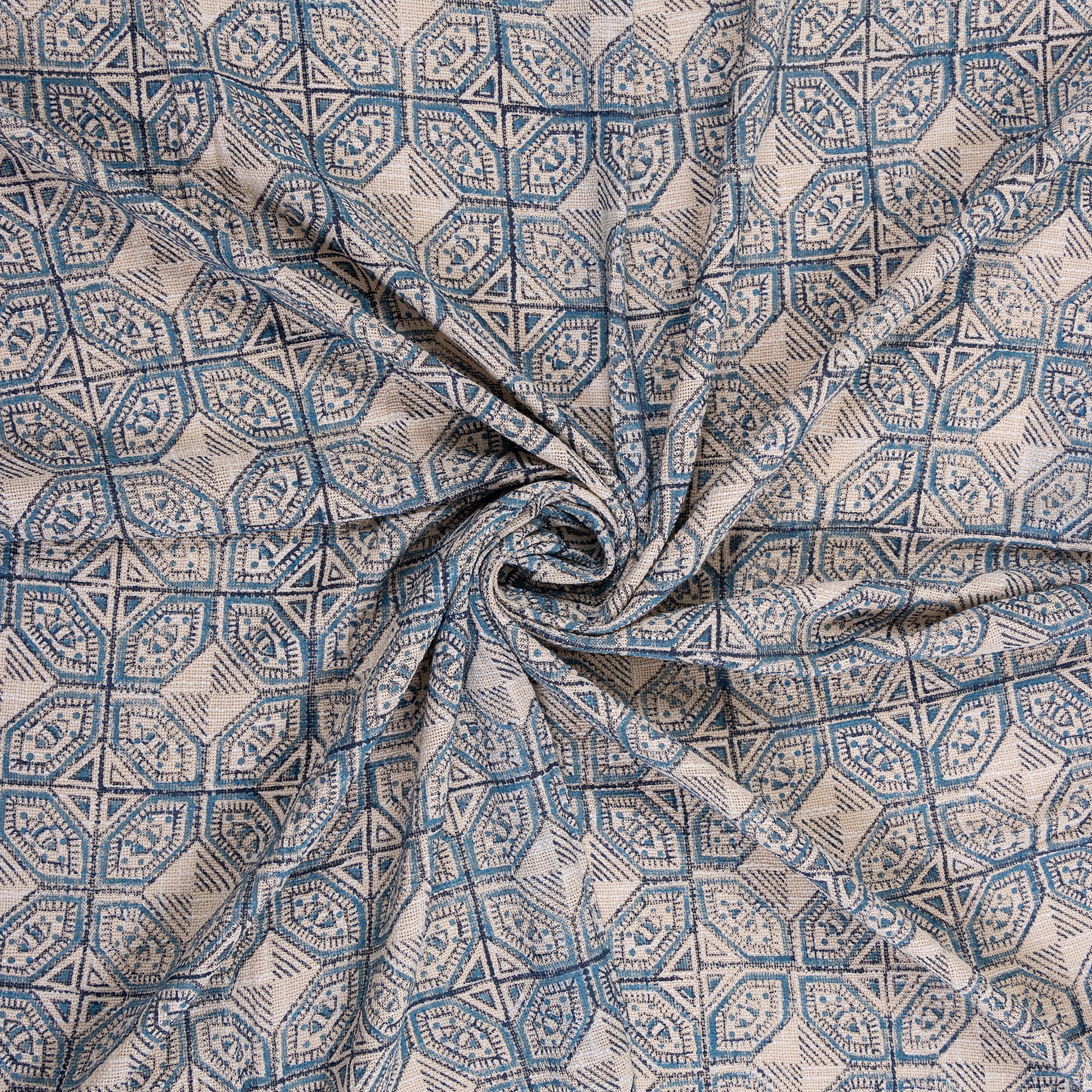 Geometrical Blue Hand Printed Pure Cotton Throw Blankets for Sofa
