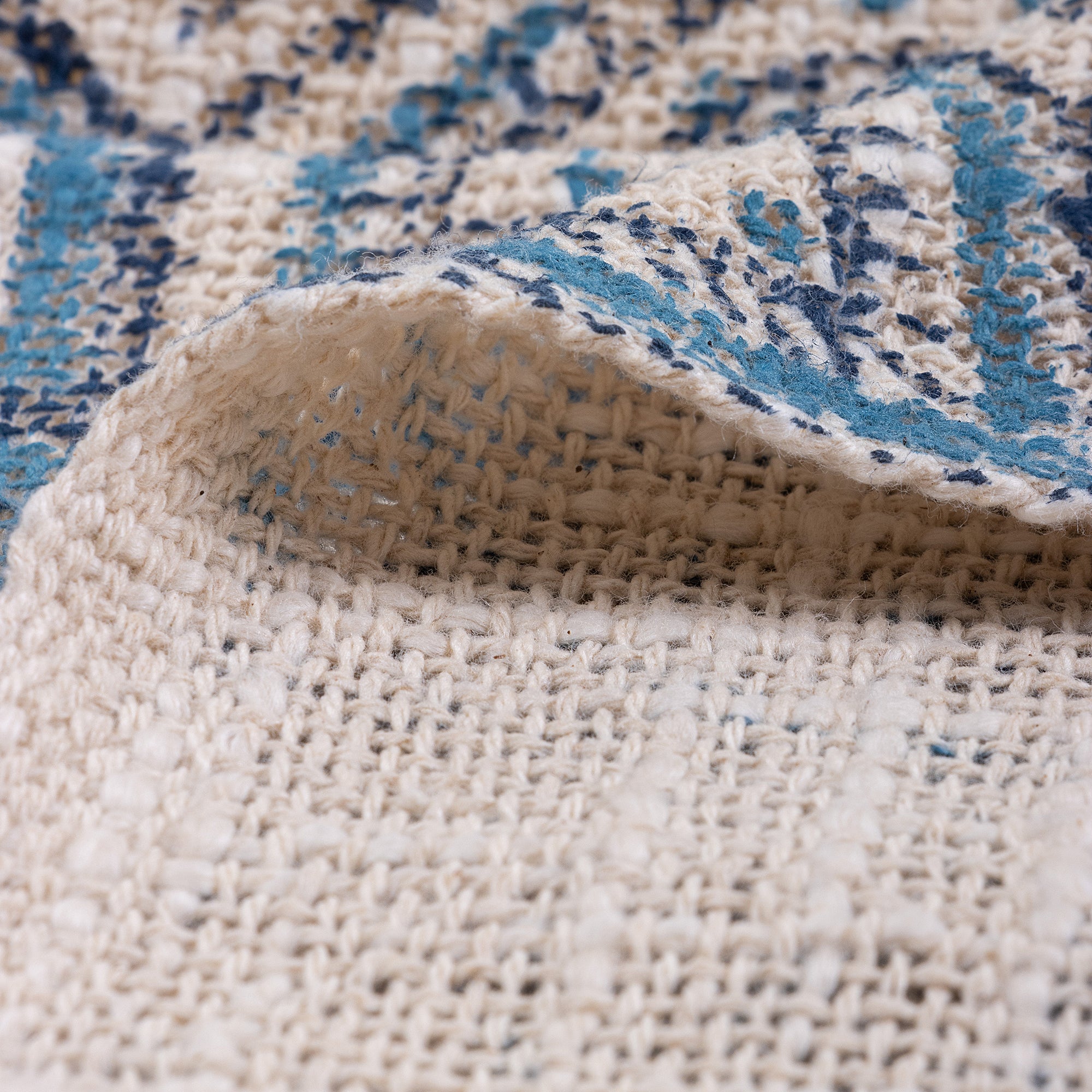 Geometrical Blue Hand Printed Pure Cotton Throw Blankets for Sofa