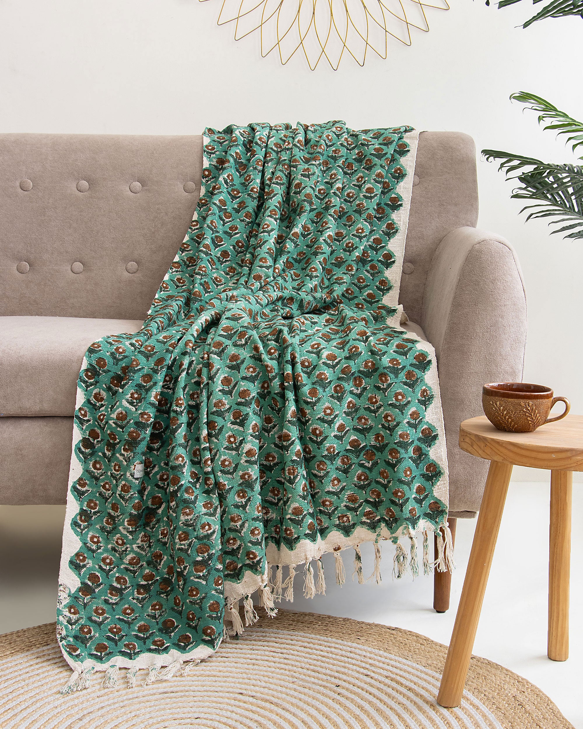Newly Green Floral Bed Throw Blanket