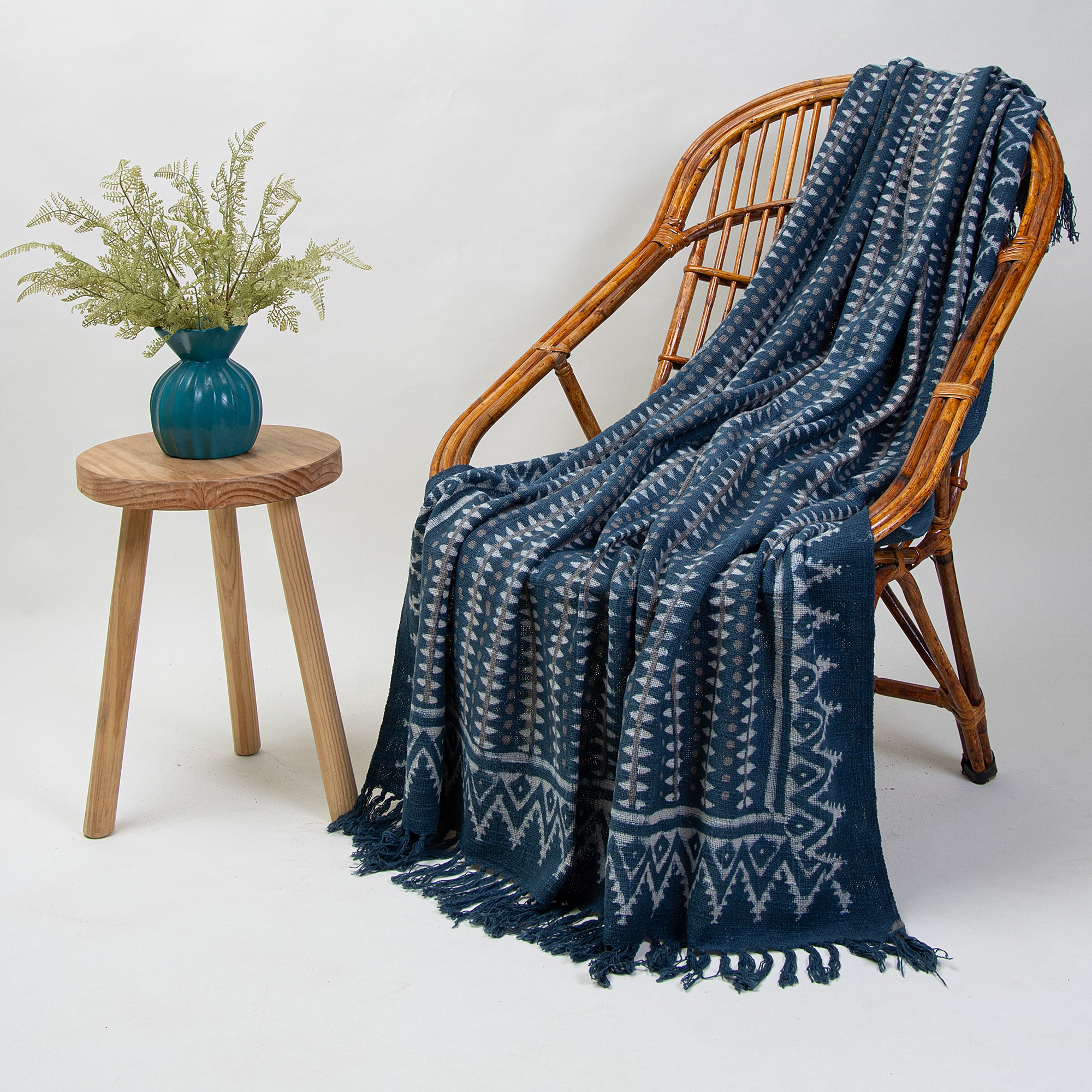 Blue Indian Handmade Block Printed Cotton Light Weighted Warm Throw Blankets