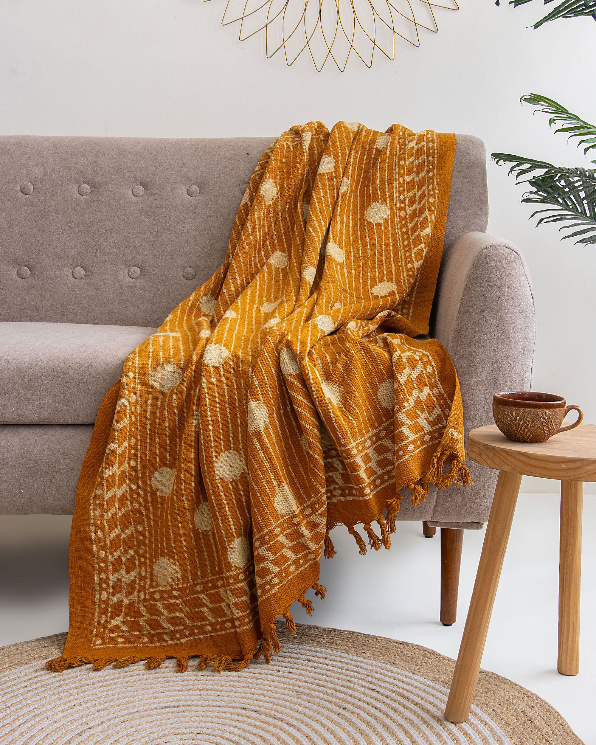 Decorative Throw Blankets Mustard Yellow Dots Design Soft Online