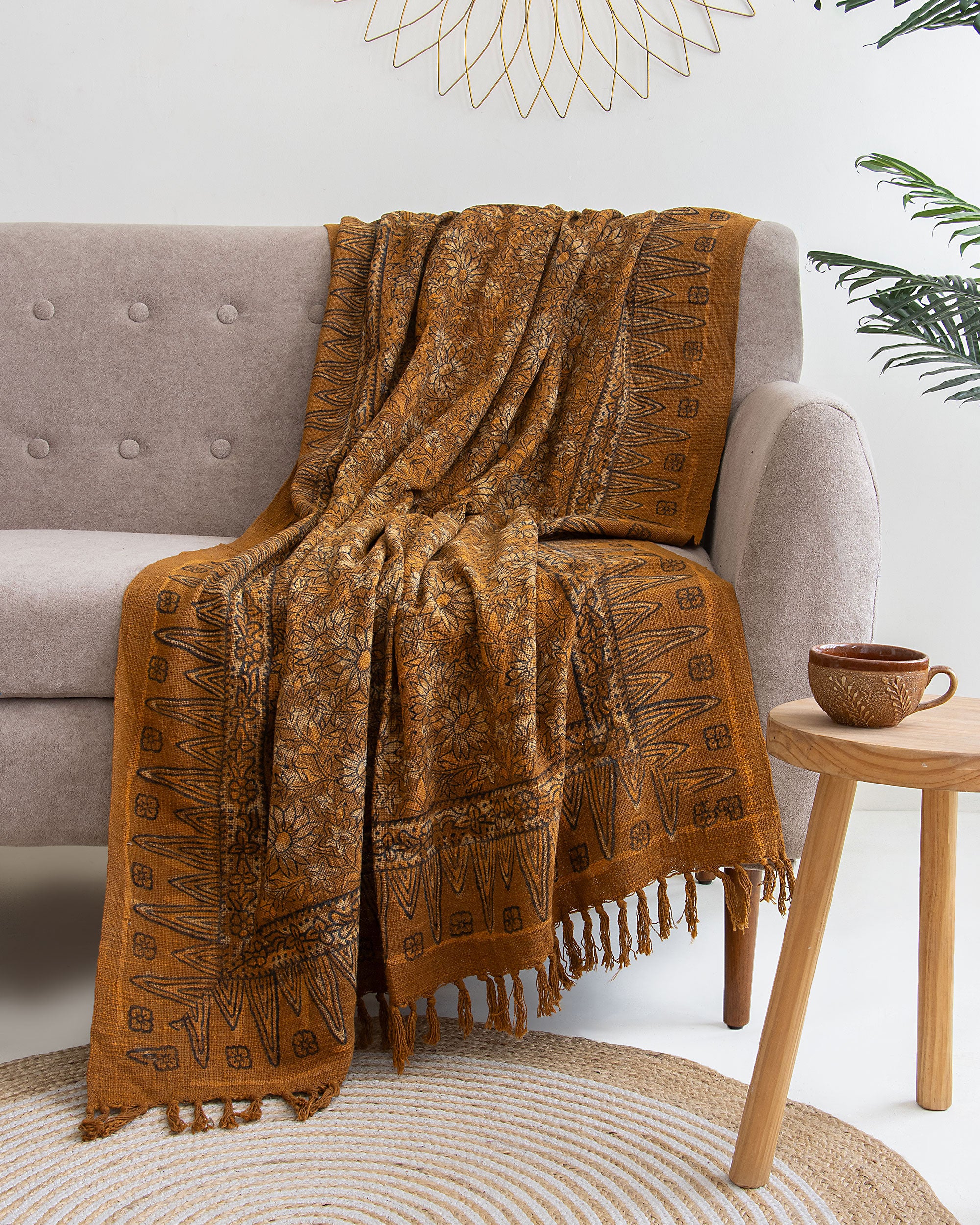 Newly Mustard Yellow Floral Throw Blanket