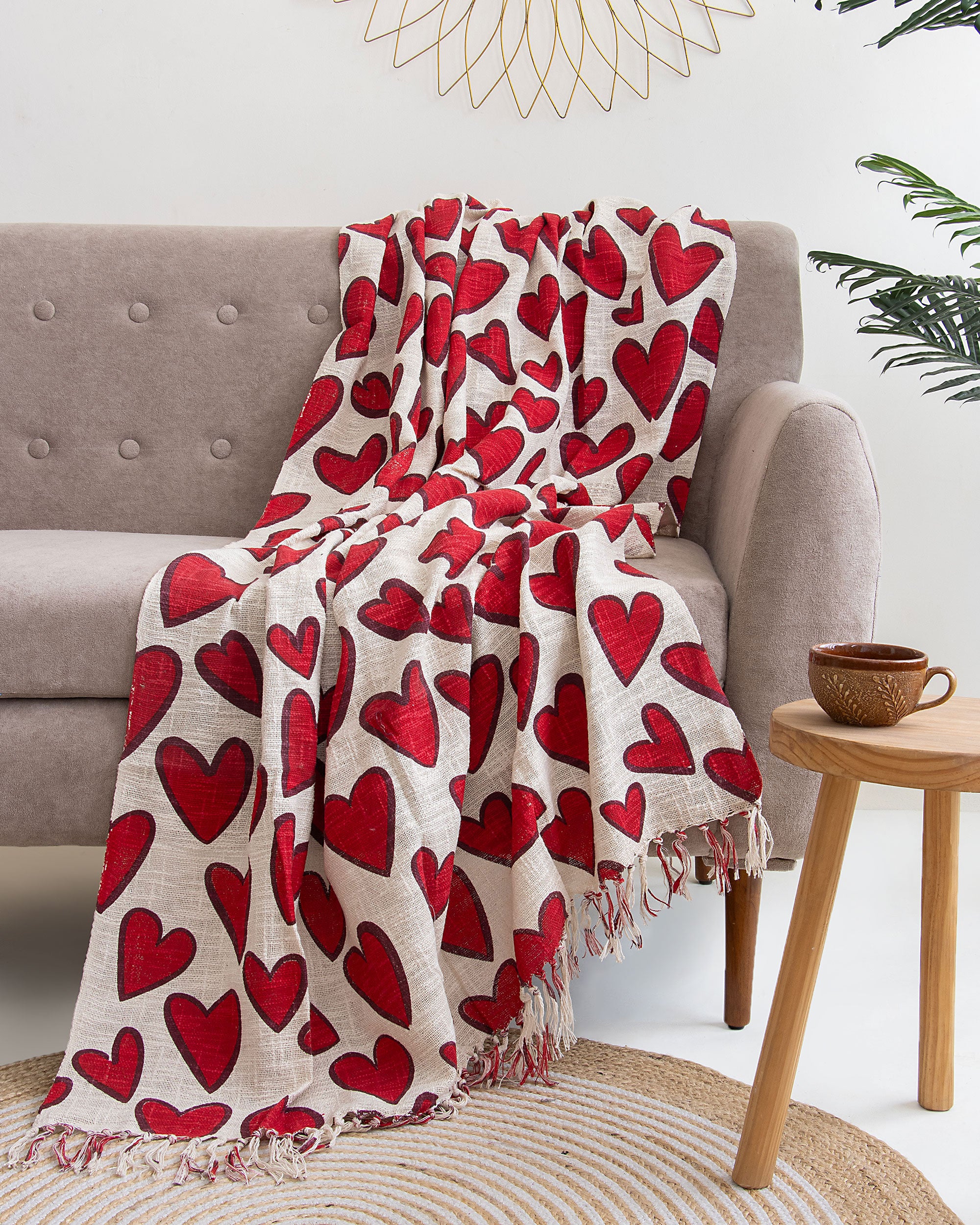 New Red Heart Design Organic Cotton Throw Blanket Online