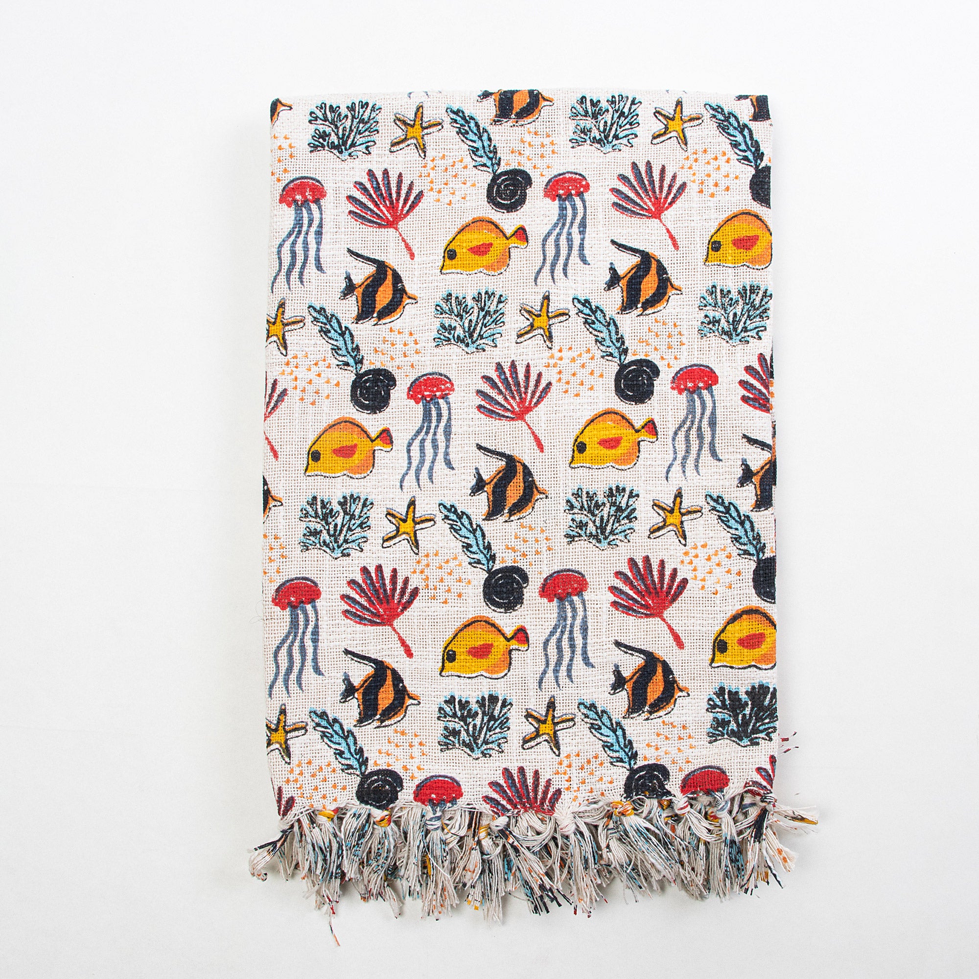 Multicolor Sea Animal Design Soft Cotton Sofa Throw for Home Decor