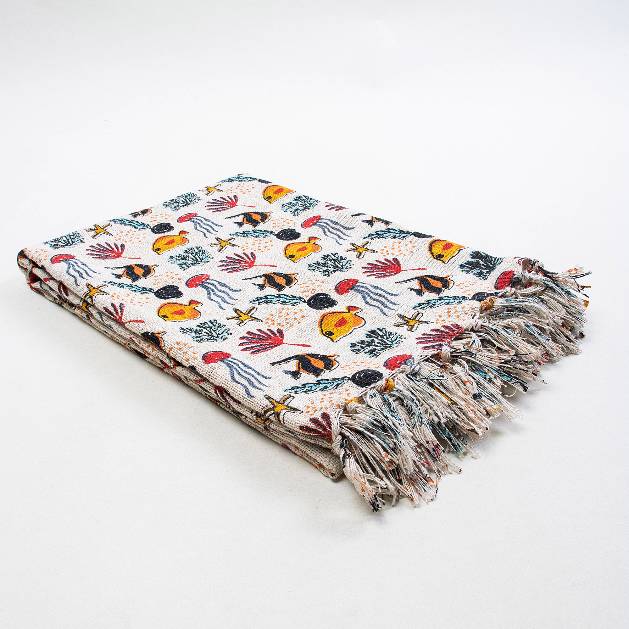 Multicolor Sea Animal Design Soft Cotton Sofa Throw for Home Decor