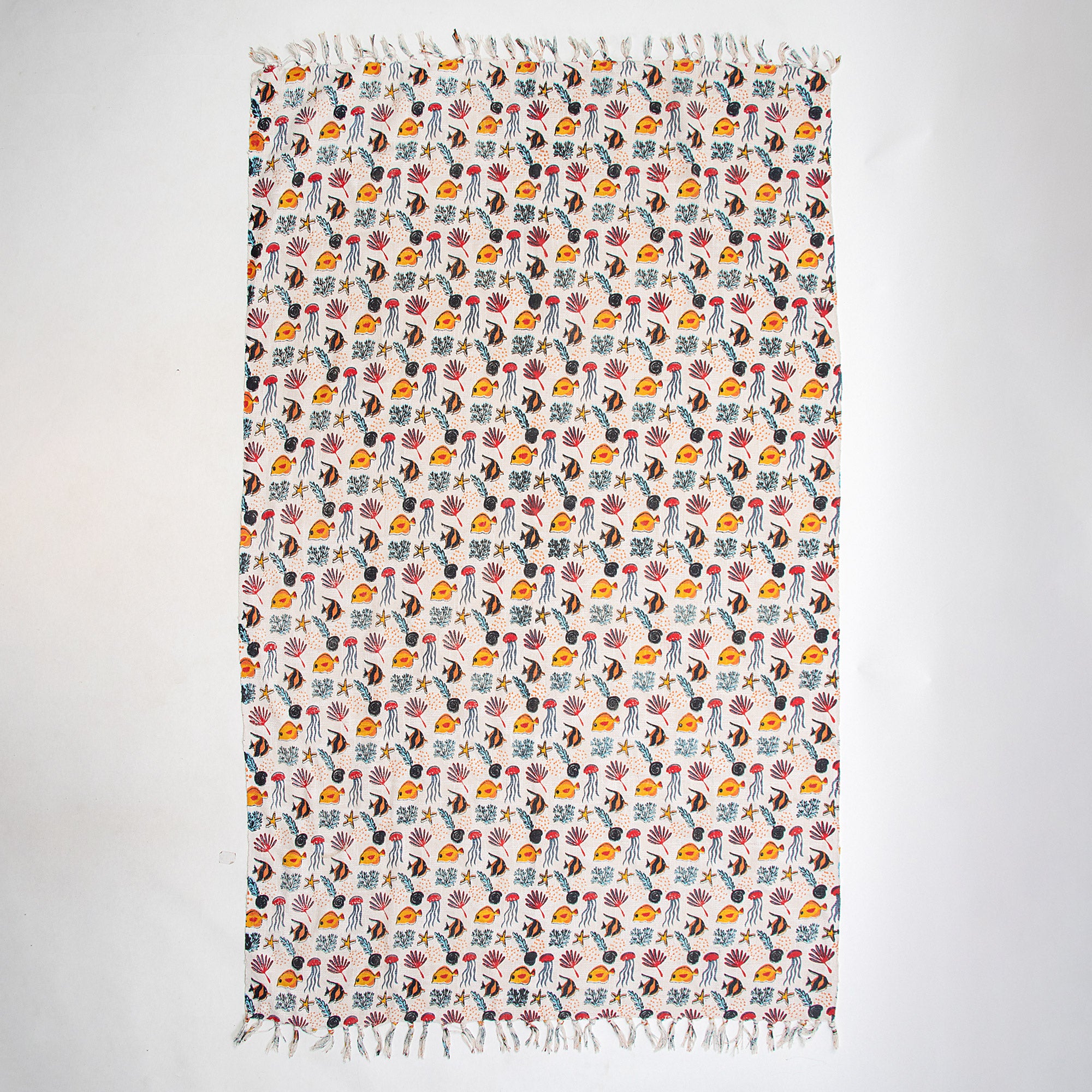 Multicolor Sea Animal Design Soft Cotton Sofa Throw for Home Decor