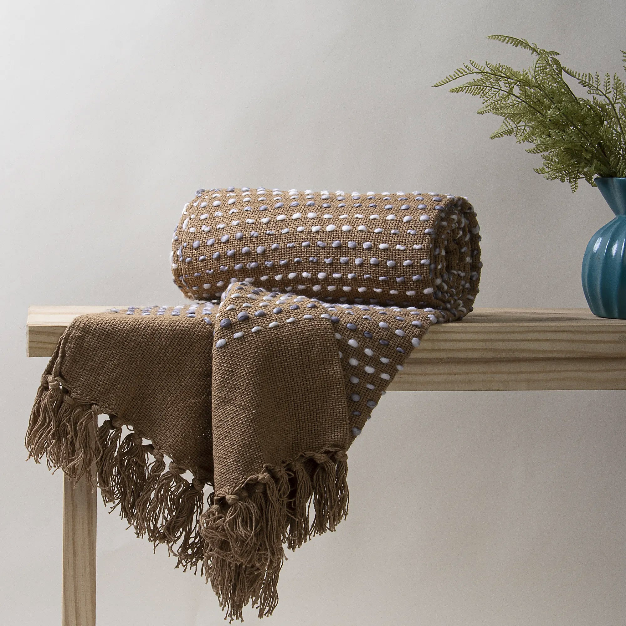 Indian Brown Embroidery Cotton Indian Hand Woven Reversable Throw Blankets for Travel