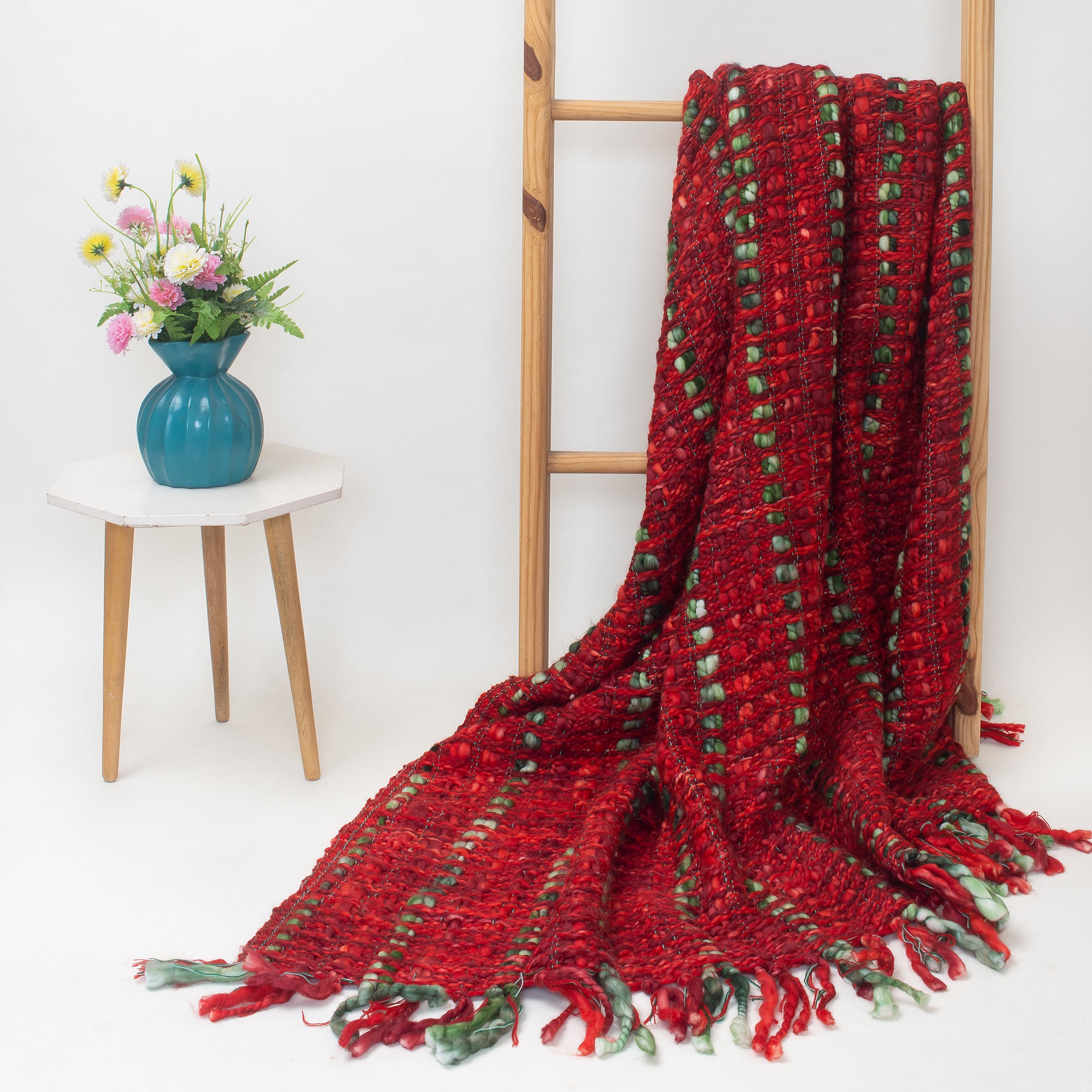 Christmas Red Printed Handmade Cotton Sofa Acrylic Throws Blankets