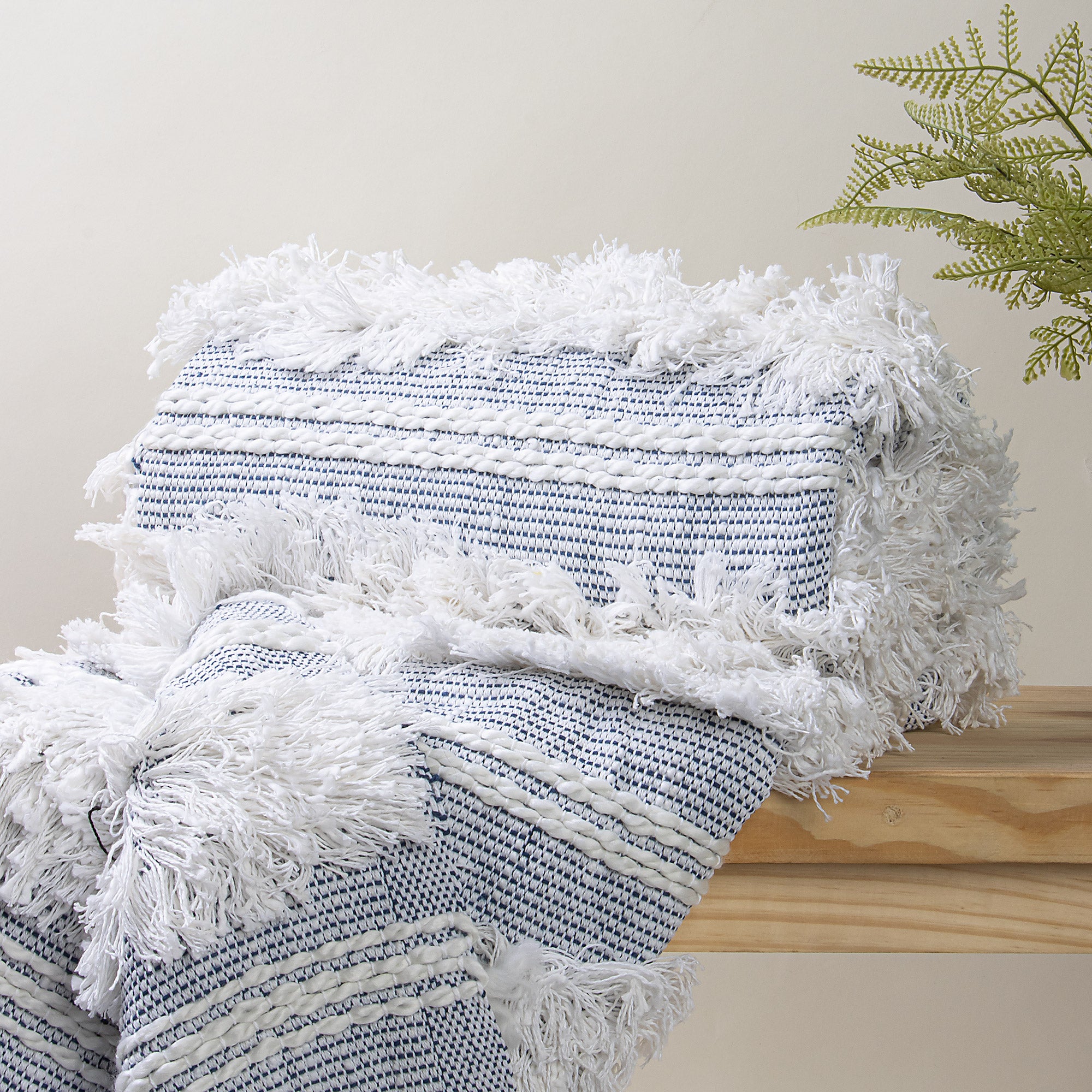 Indian Blue Handcrafted Woven Cotton Throw Blanket for Armchairs