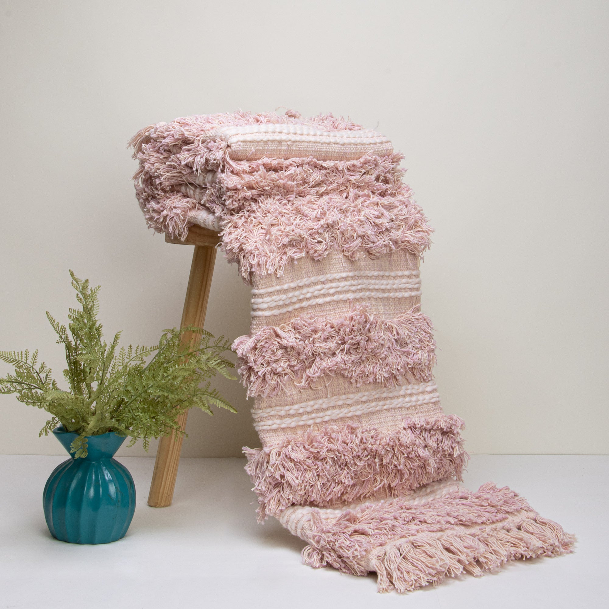 Organic Handcrafted Light Pink Pure Cotton Woven Throw Blankets for Couch