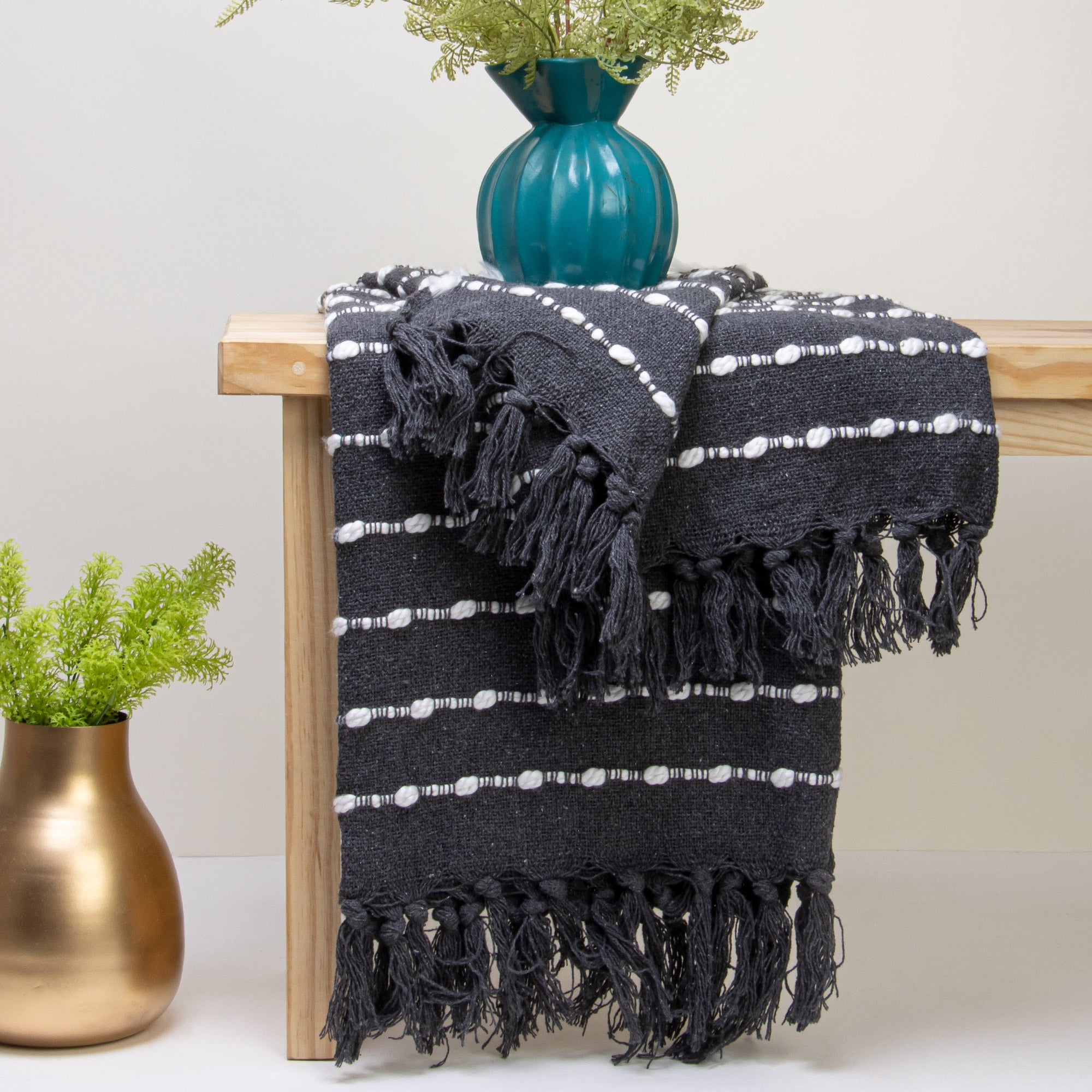 Black Embroidery Pure Cotton Indian Hand Woven Throw Blankets foe Home Decor