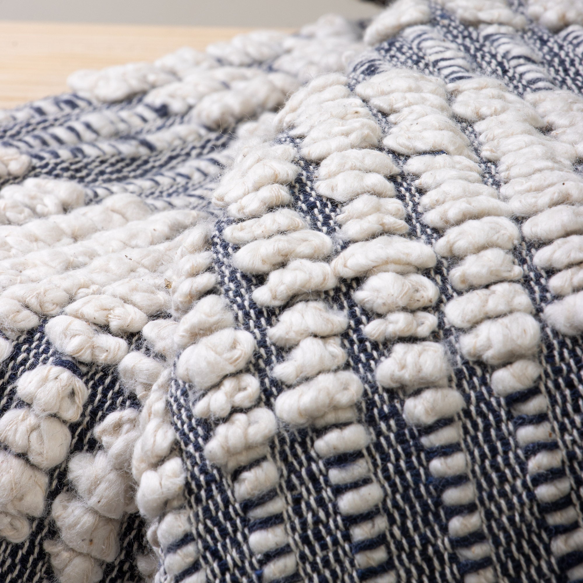 Home Decor Blue Embroidery Pure Cotton Hand Woven Throw Blanket