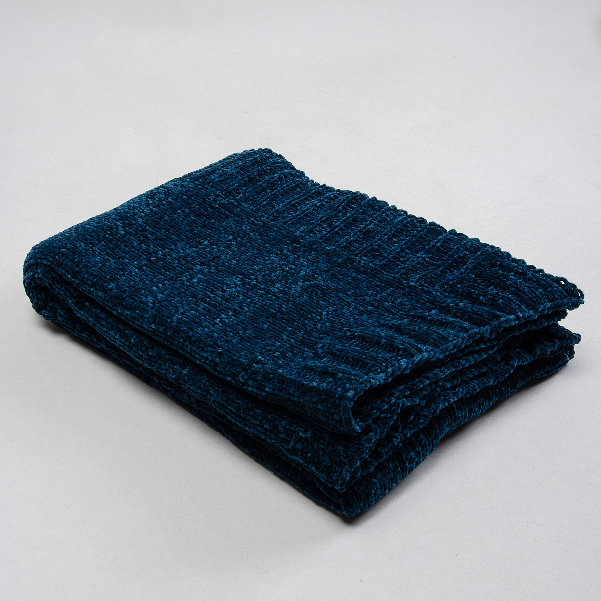 Blue Hand-Knitted Soft Cotton Sofa Throw for Decor Couch