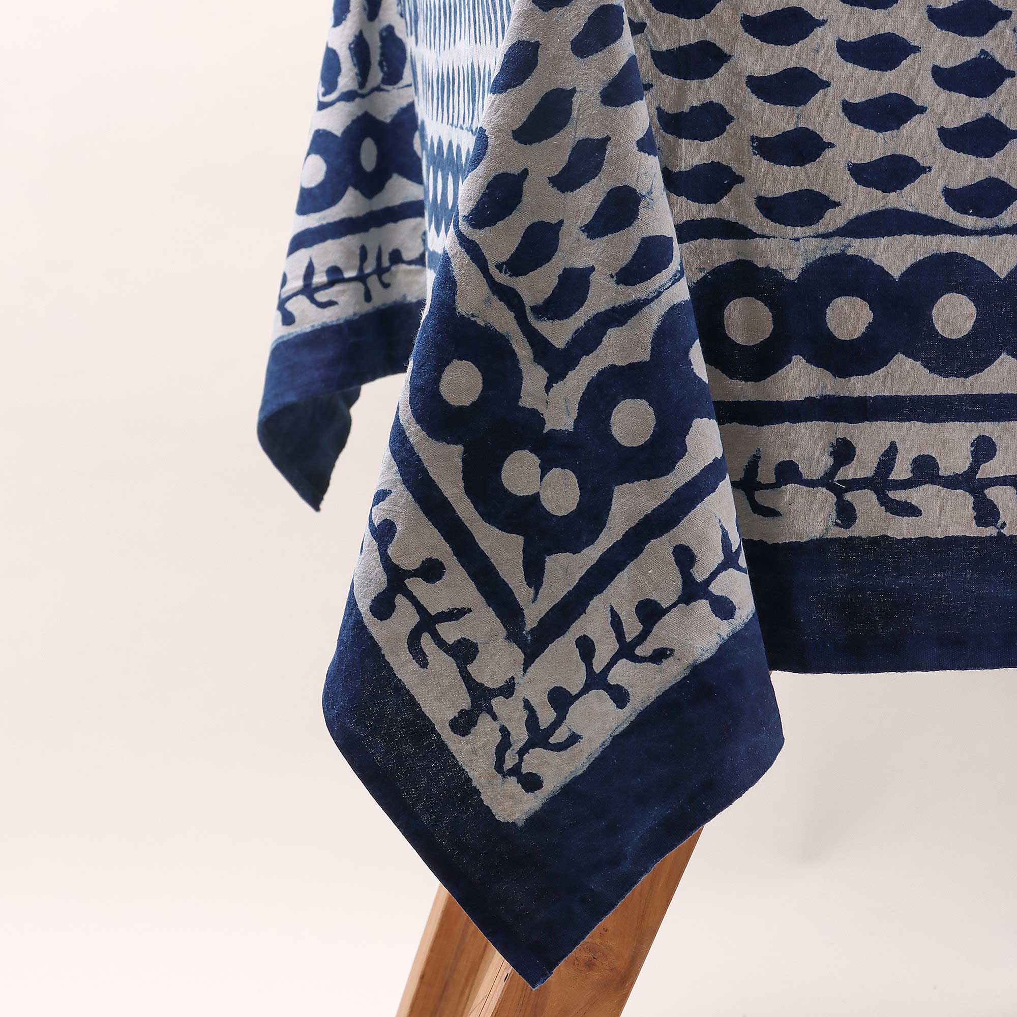 Stylish Leaf Hand Block Printed Dining Table Cover Cloth