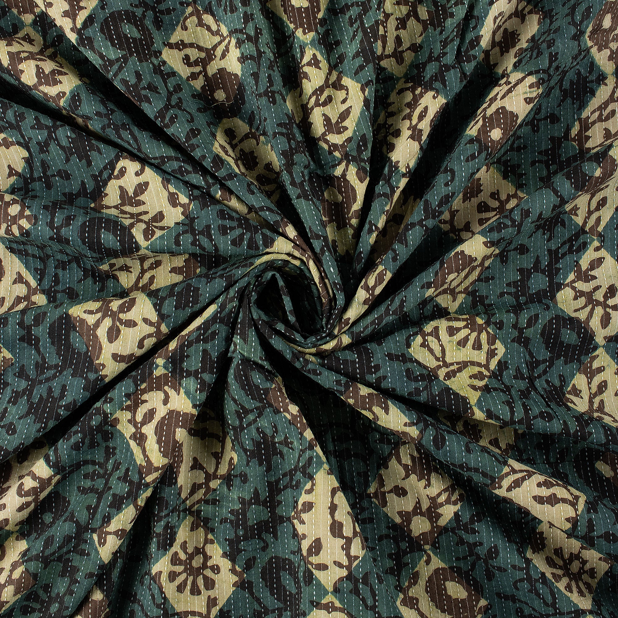 Dabu Block Printed Cotton Kantha Fabric By the Yard
