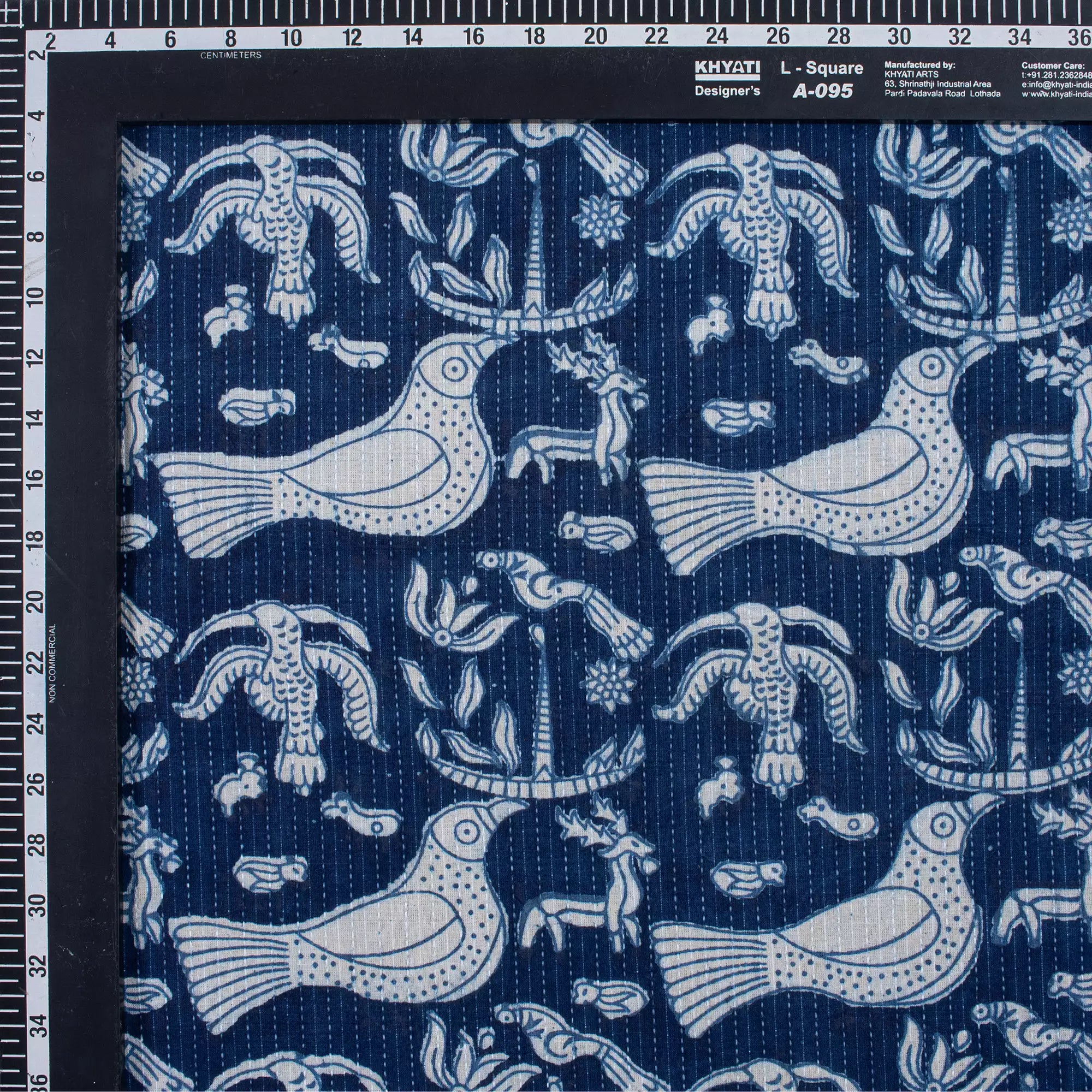Bird Print Indigo Kantha Fabric for Blanket & Home Decor
