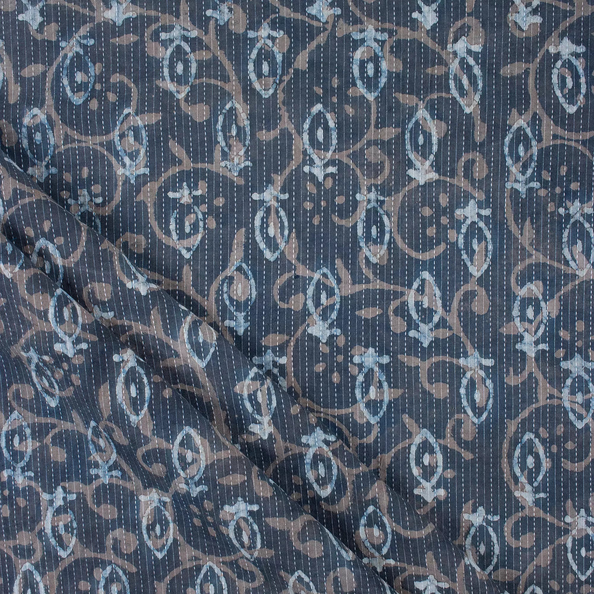 Hand Printed Cotton Kantha Fabric by the Yard