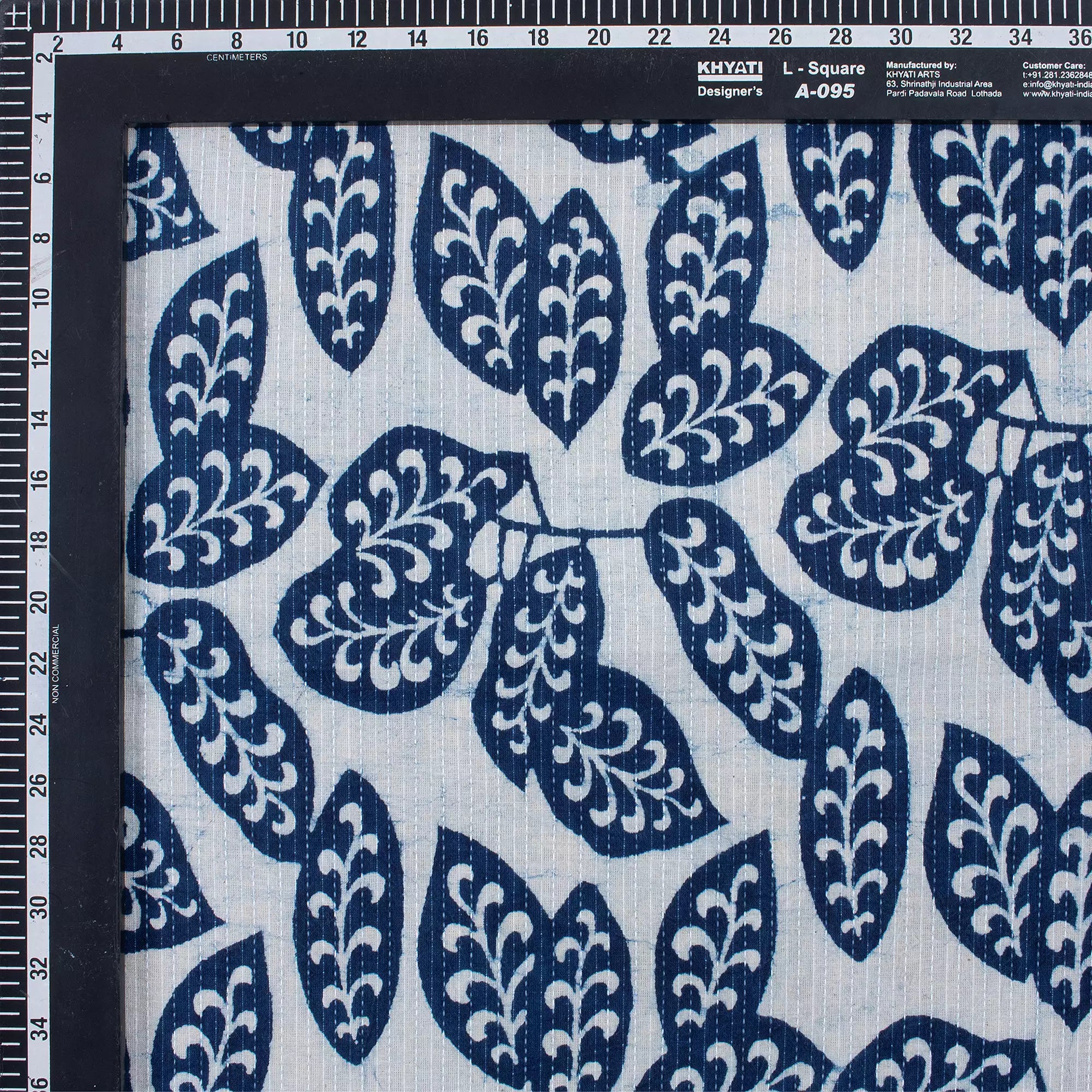 Indigo Hand Block Printed Cotton Kantha Fabric by the Yard