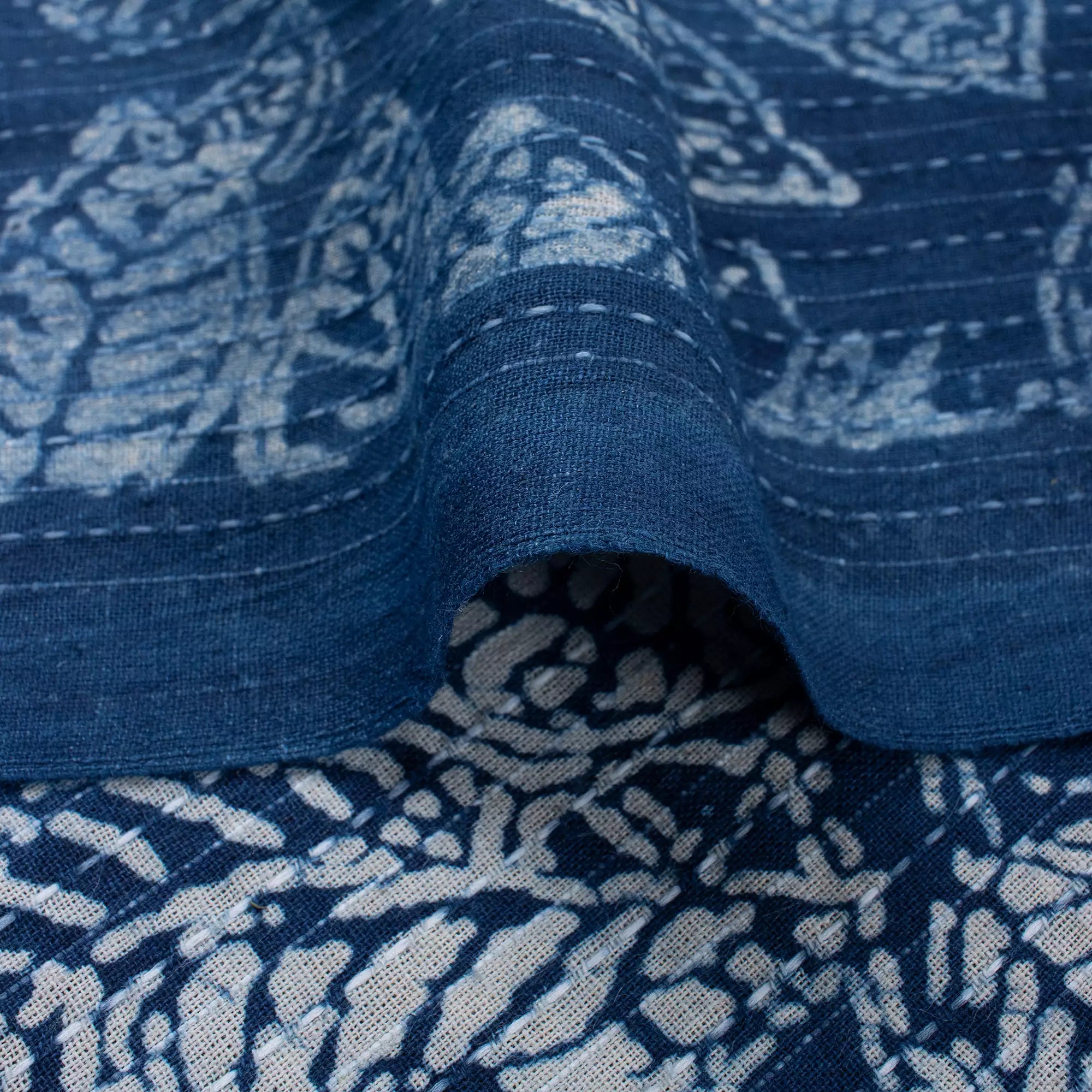 Indian Indigo Leaf Design Kantha Fabric