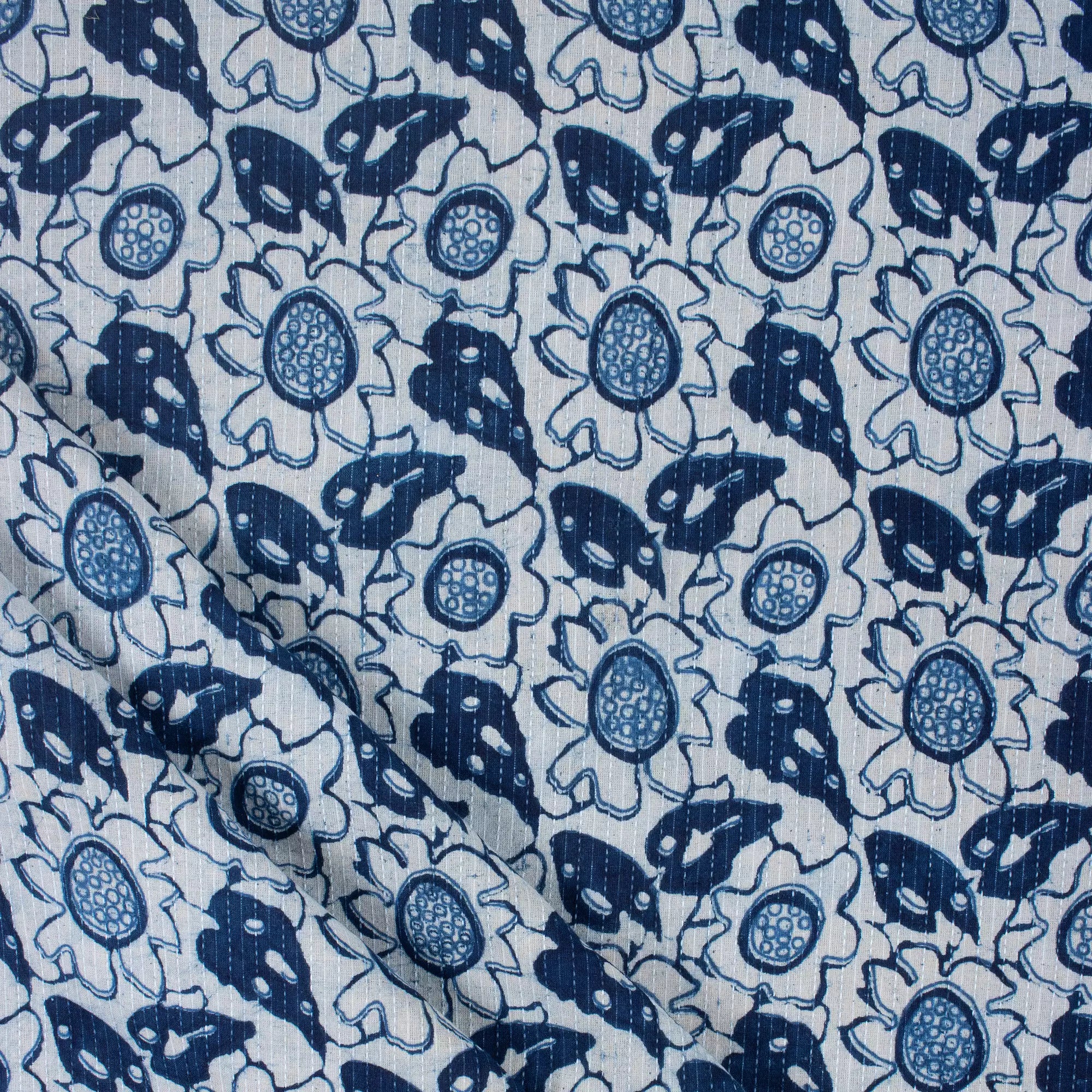 Floral Printed Hand Block Cotton Kantha Fabric