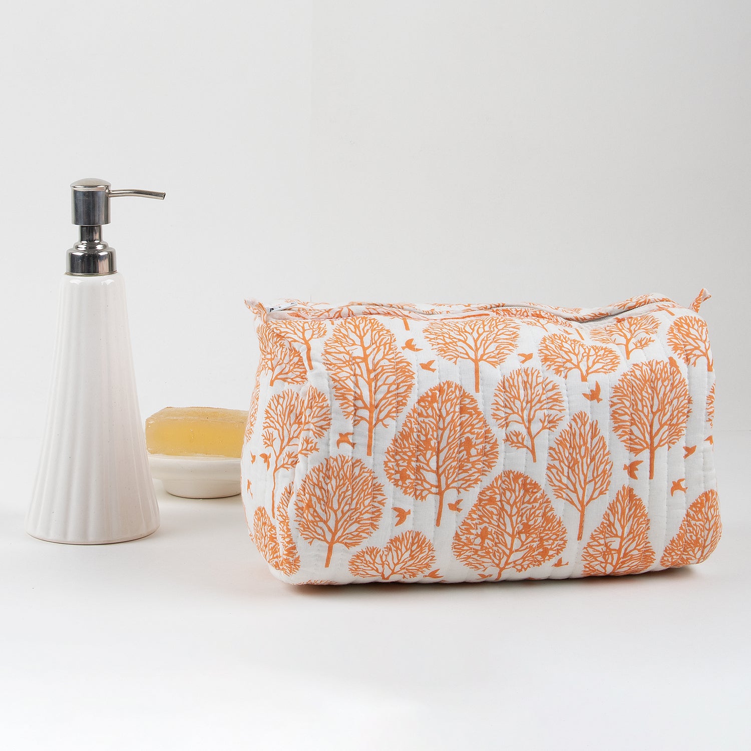 Stylish Tree Pint Hand Blocked Cotton Toiletry Bag Set of 3