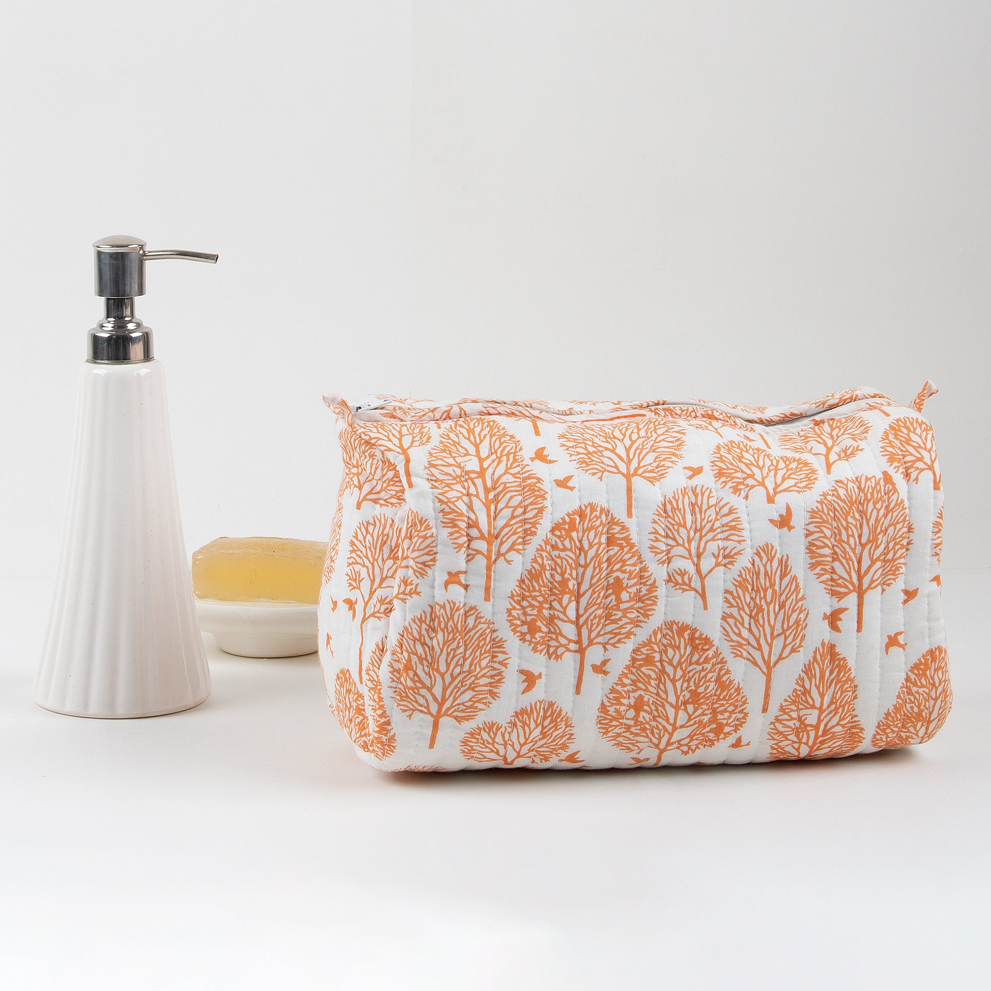 Stylish Tree Pint Hand Blocked Cotton Toiletry Bag Set of 3