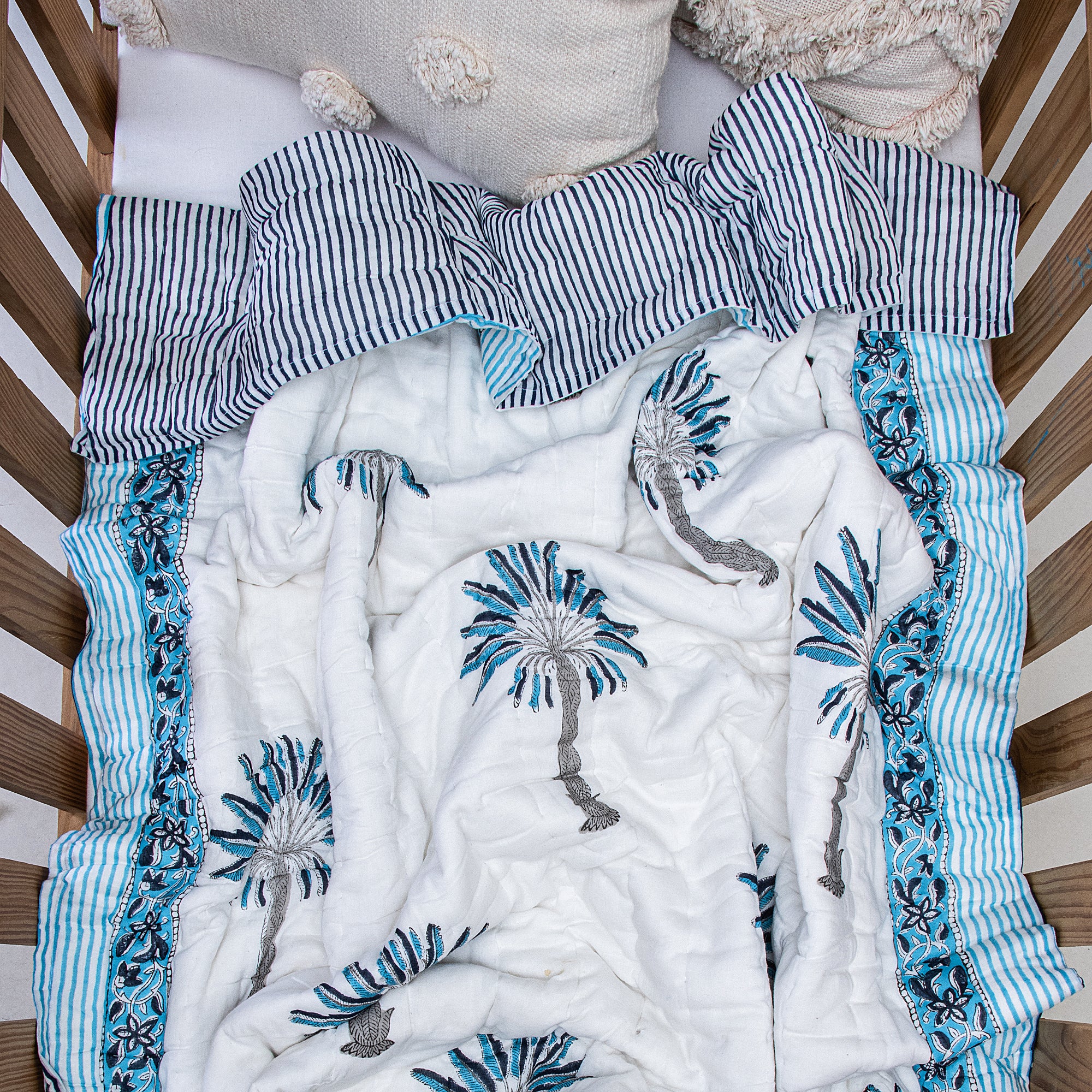 Best Baby Blankets Sky Blue Palm Tree Print Online