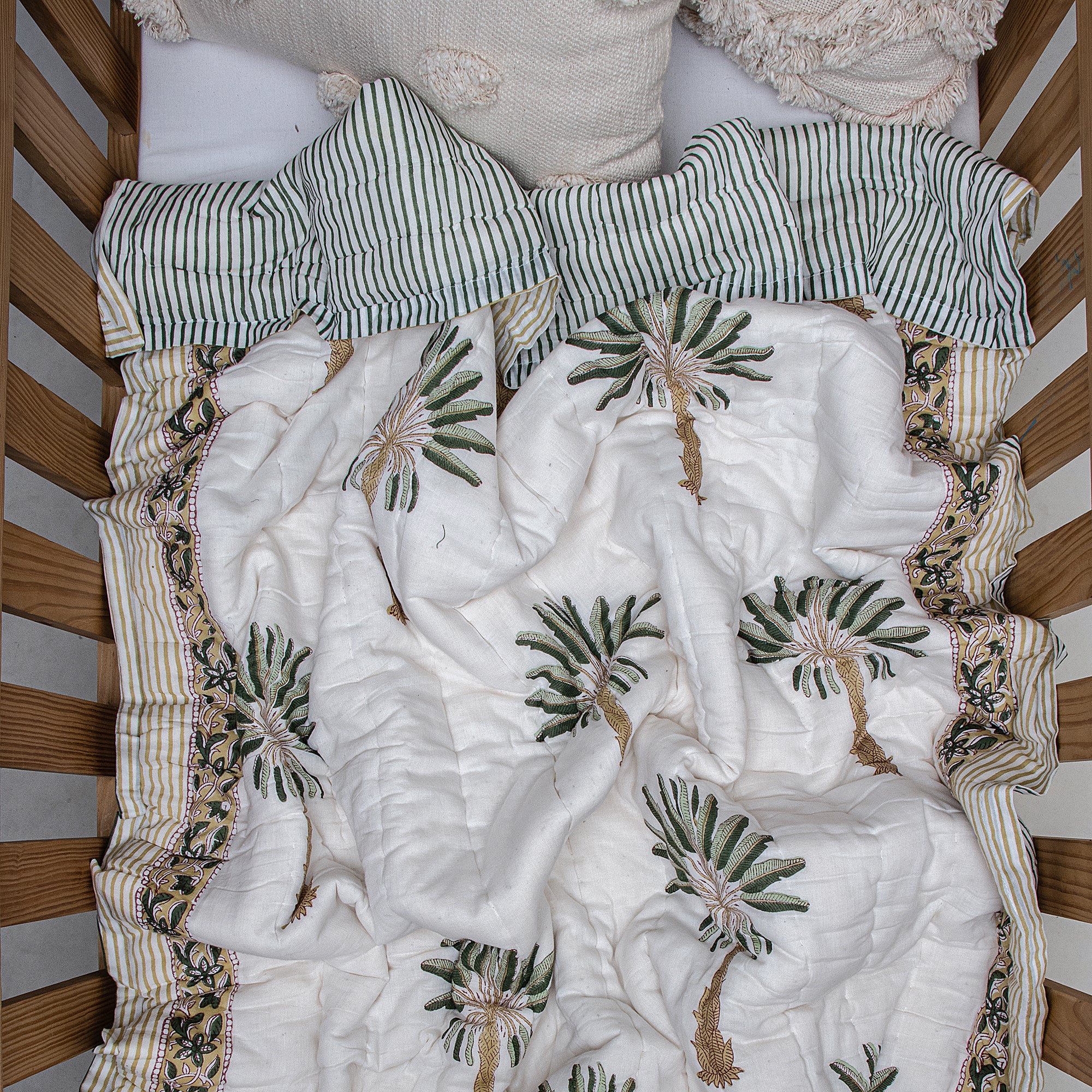 Green Palm Tree Print Baby Comforter Set Online