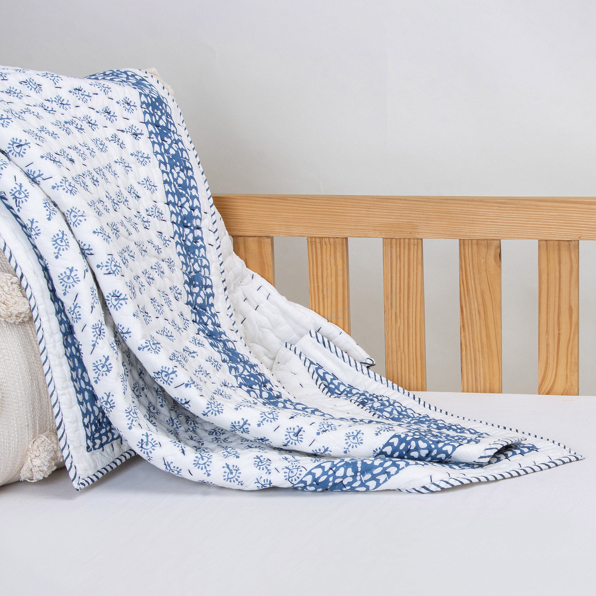 Blue Floral Print Cotton Baby Quilt Comforter Dohar