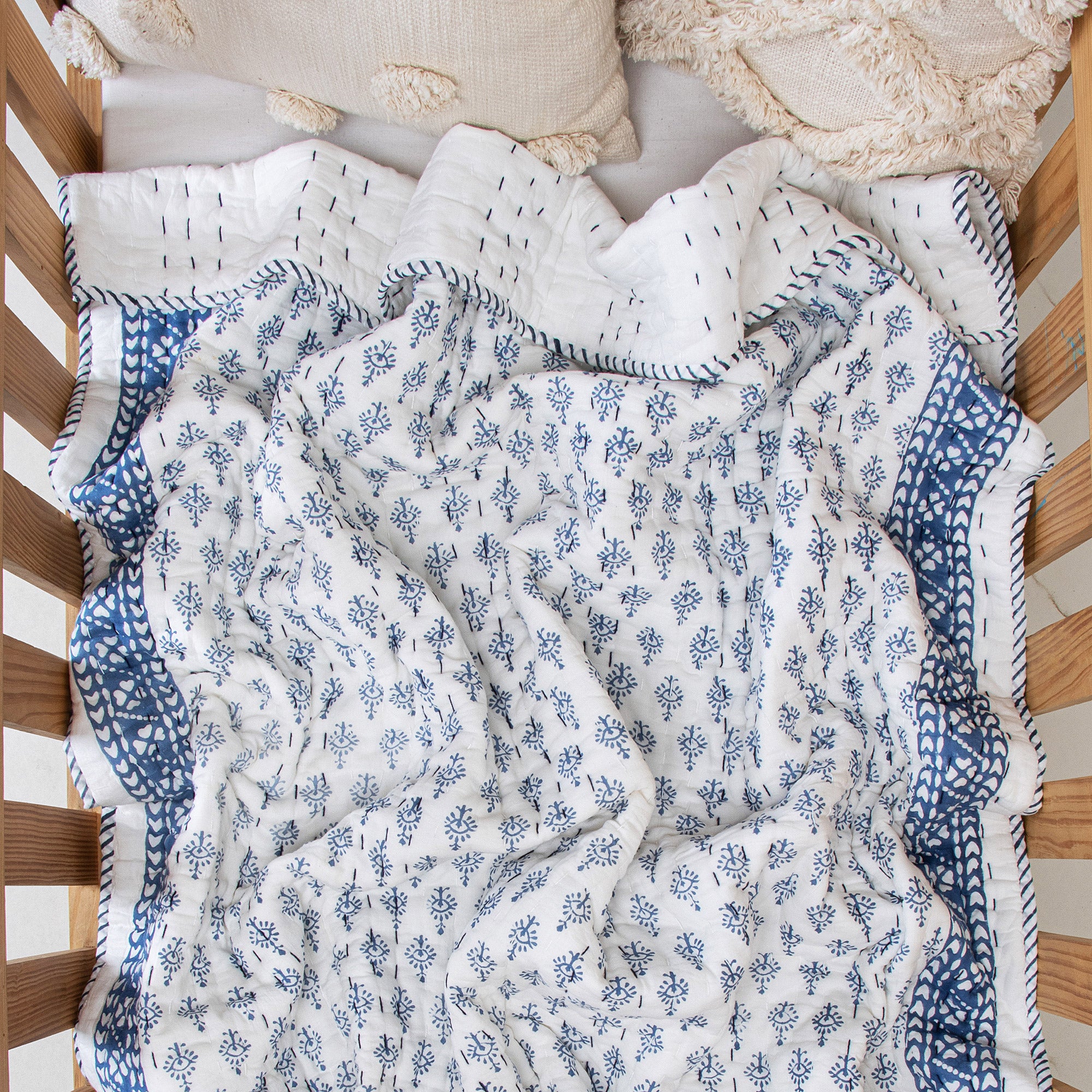 Blue Floral Print Cotton Baby Quilt Comforter Dohar