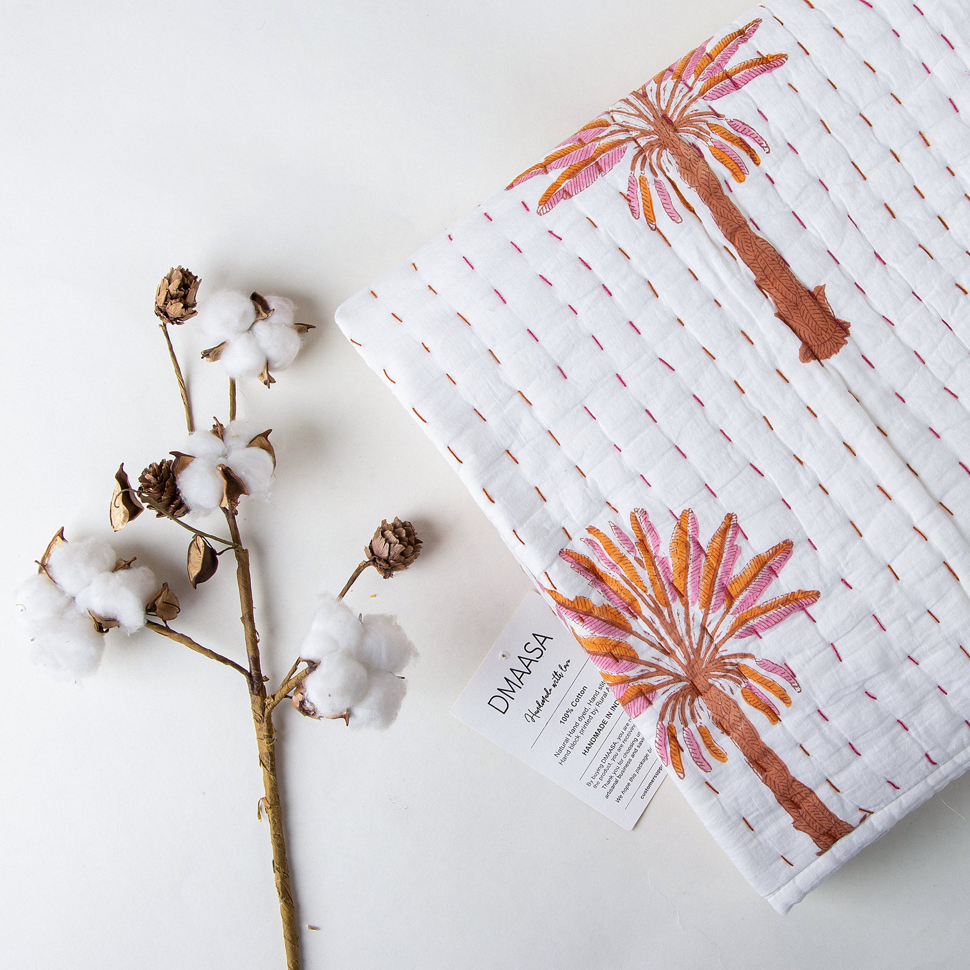 Mustard Yellow Palm Tree Printed Baby AC Blanket