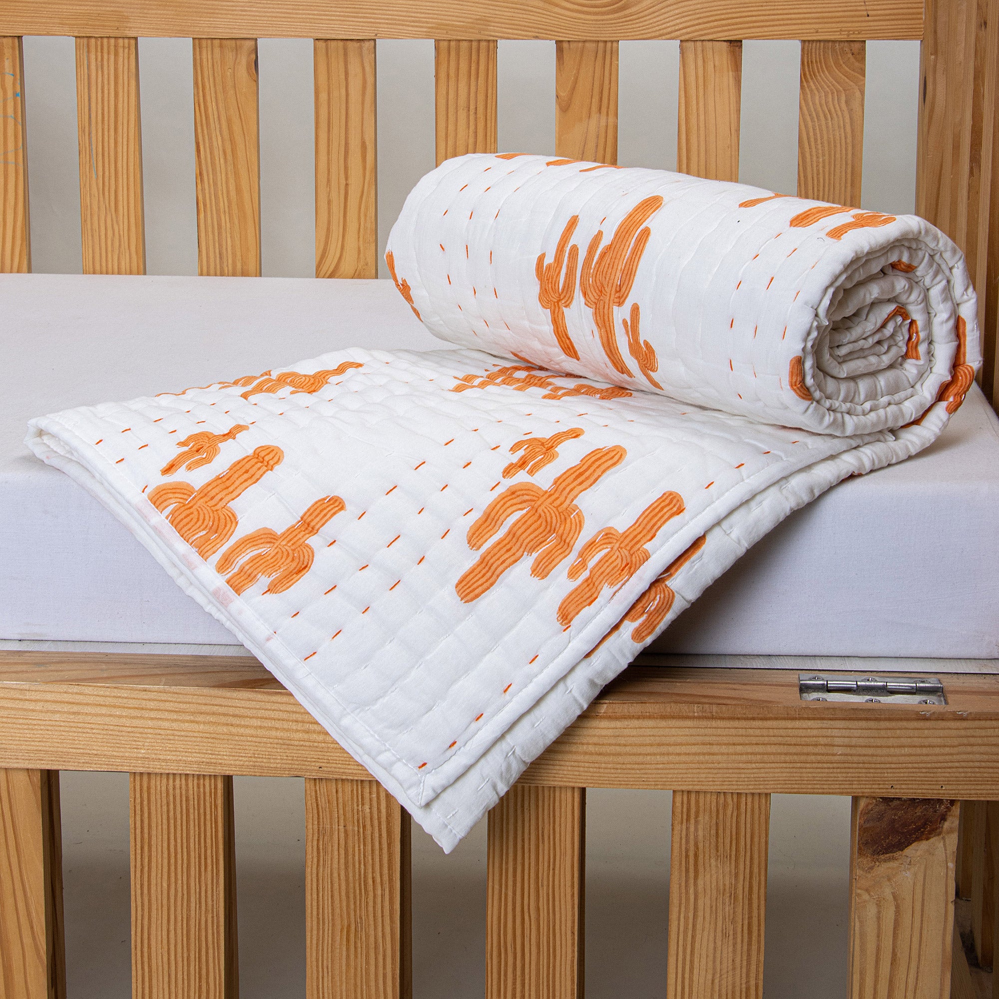 Mustard Yellow Cactus Print Baby Comforter Blanket