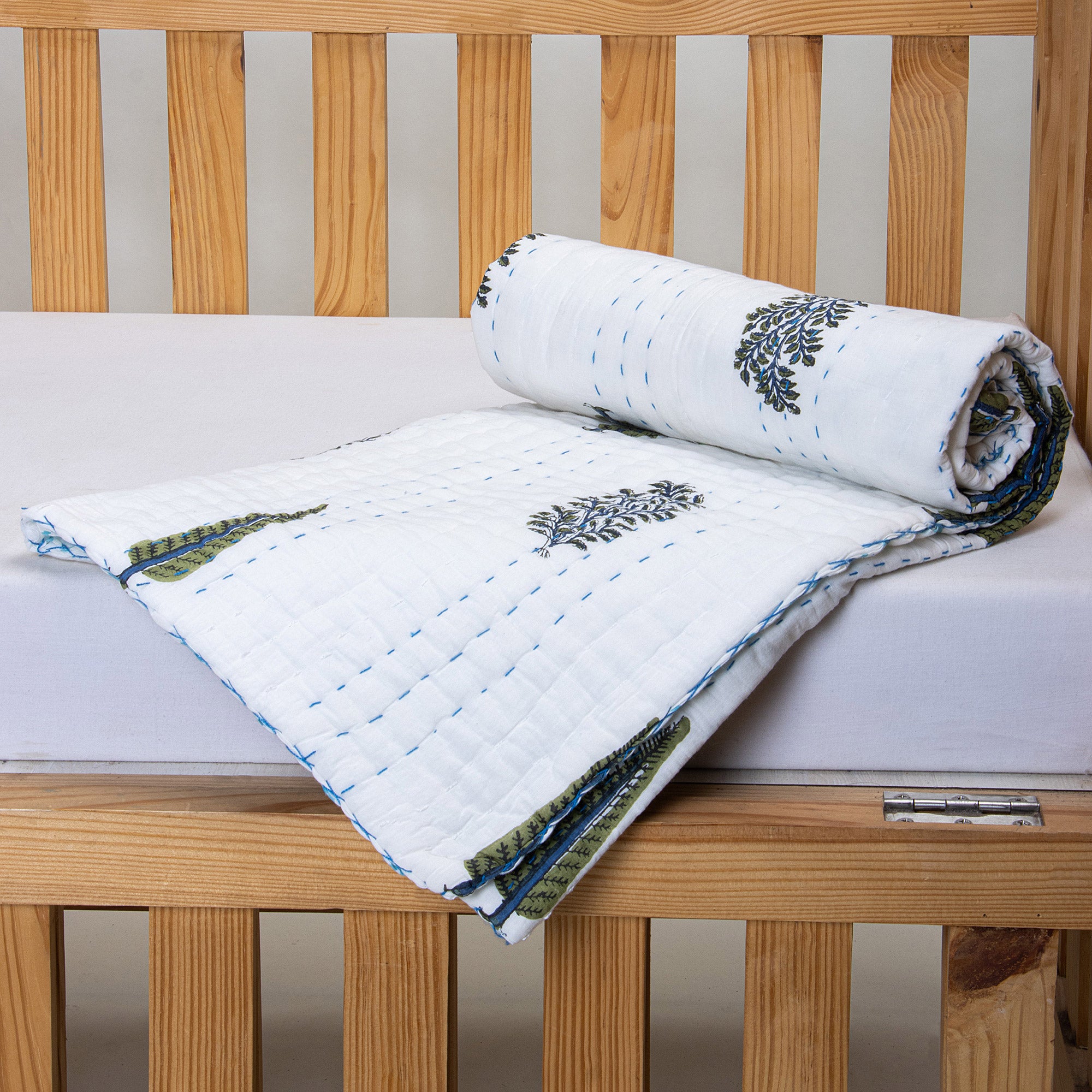 Sky Blue Flower Plant Print Baby Blanket Best Prices